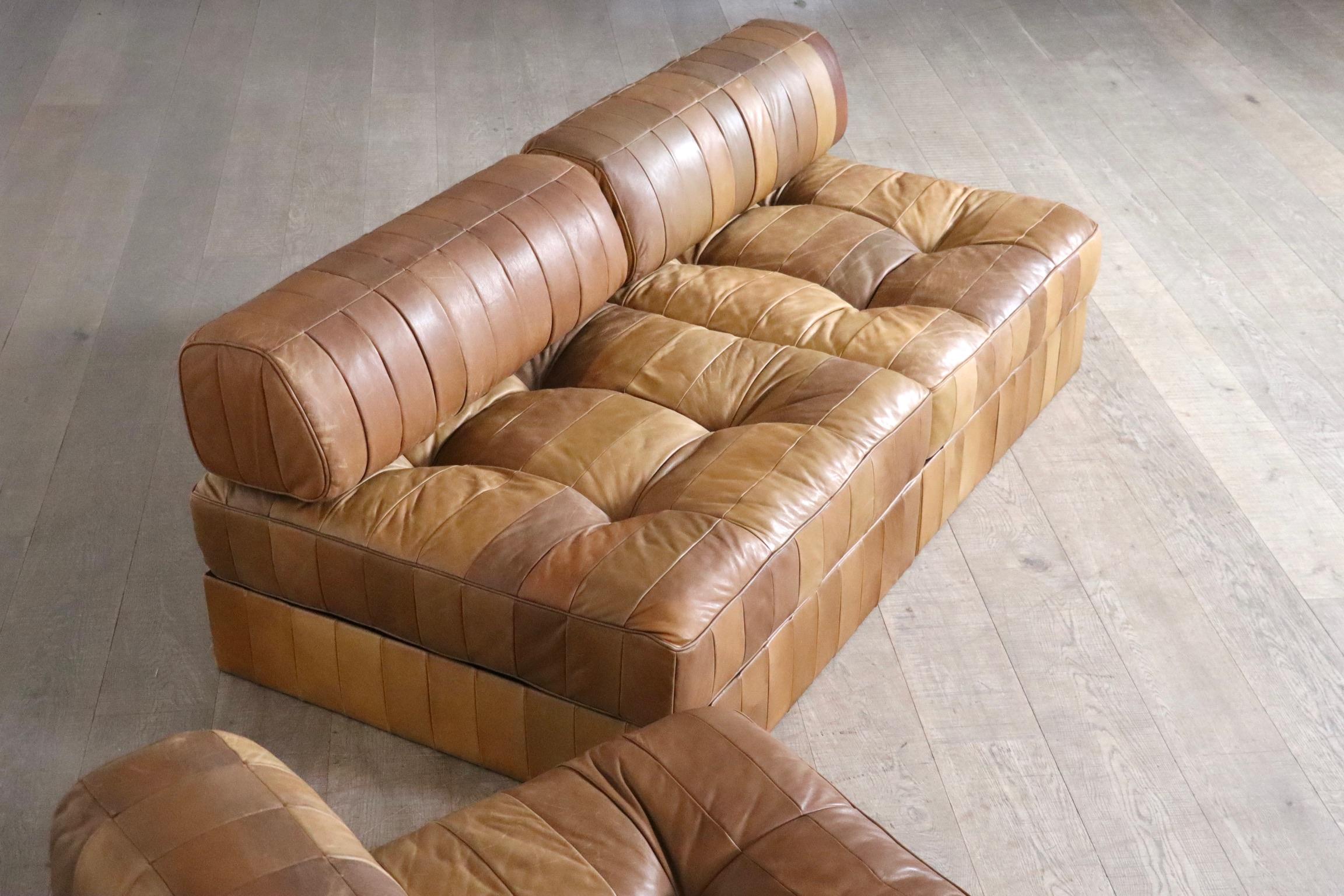 De Sede DS-88 Sofa In Cognac Patchwork Leather, Switzerland 1970s 11