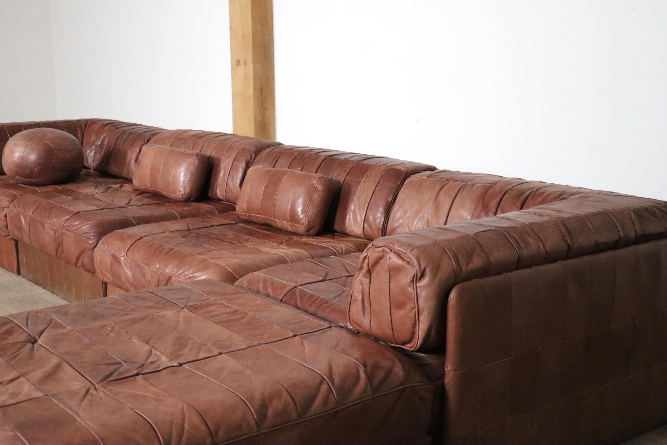 De Sede DS-88 Sofa In Cognac Patchwork Leather, Switzerland 1970s In Good Condition In ABCOUDE, UT
