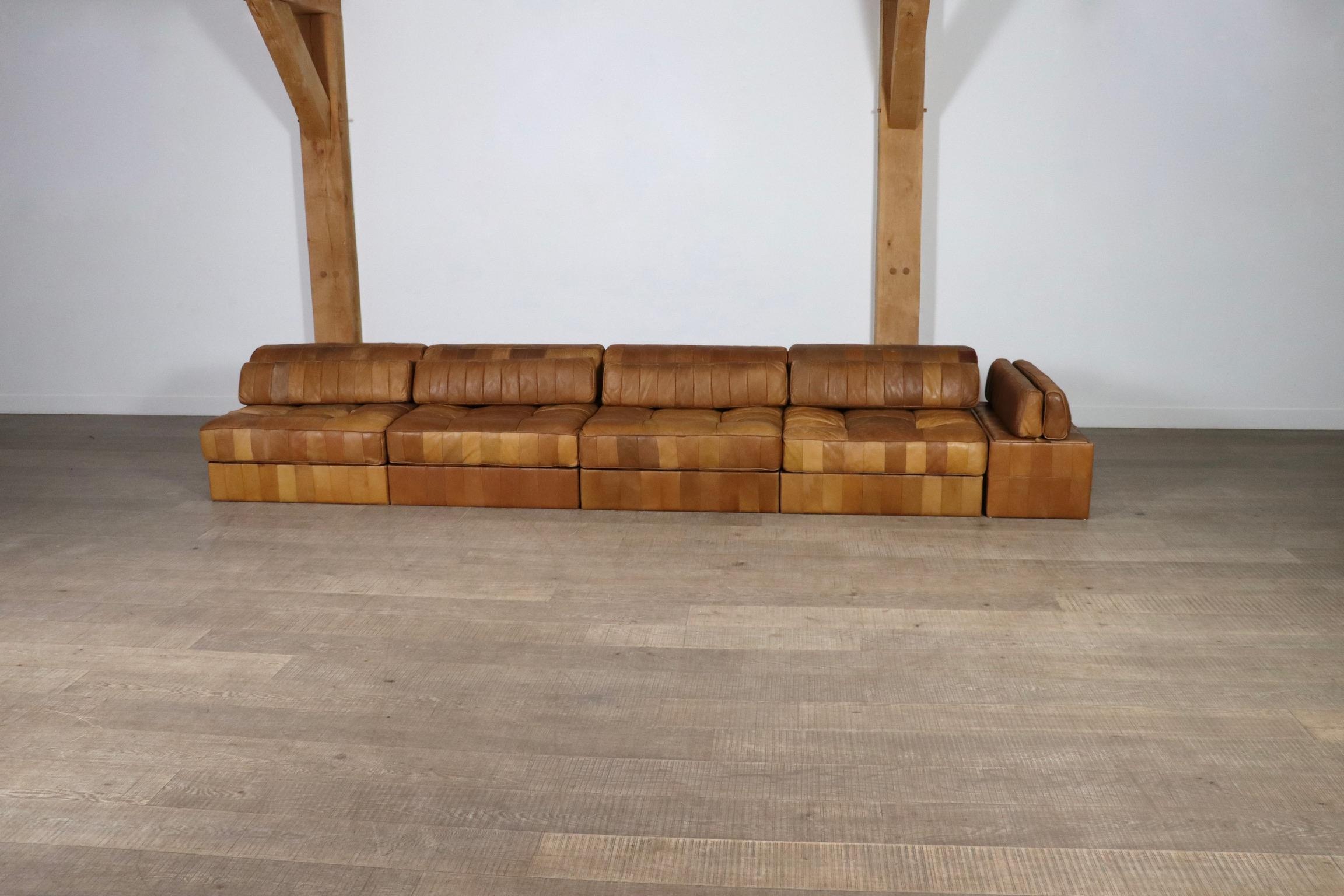 De Sede DS-88 Sofa In Cognac Patchwork Leather, Switzerland 1970s In Good Condition In ABCOUDE, UT