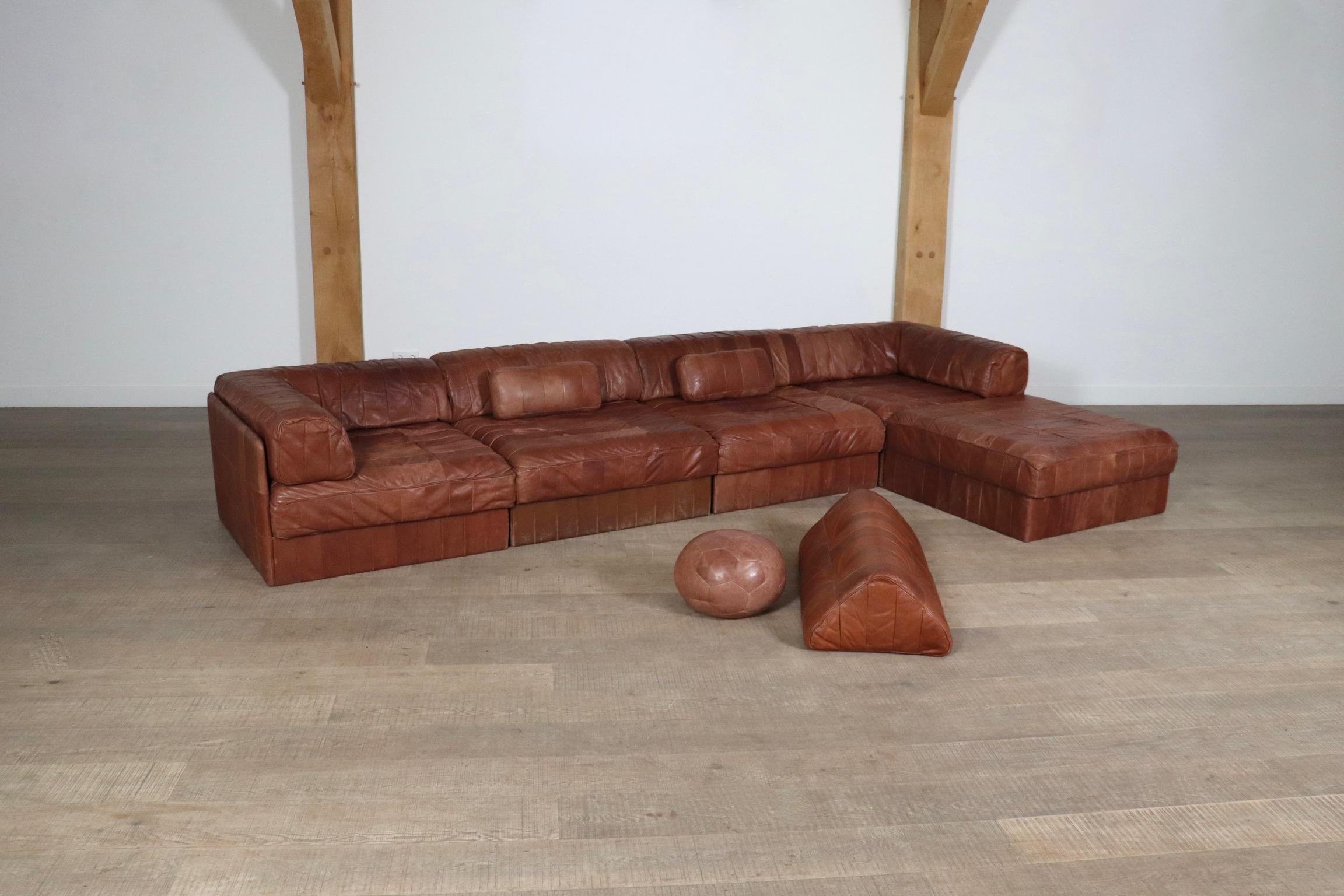 Mid-20th Century De Sede DS-88 Sofa In Cognac Patchwork Leather, Switzerland 1970s