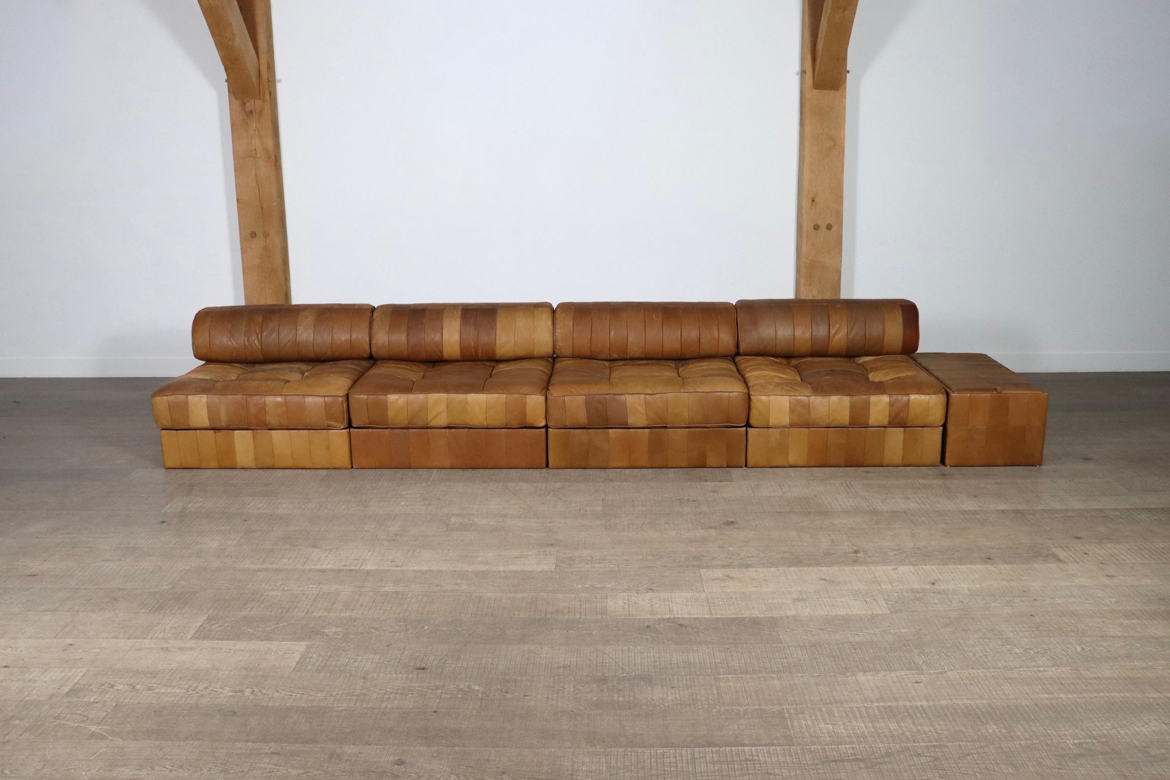 Mid-20th Century De Sede DS-88 Sofa In Cognac Patchwork Leather, Switzerland 1970s