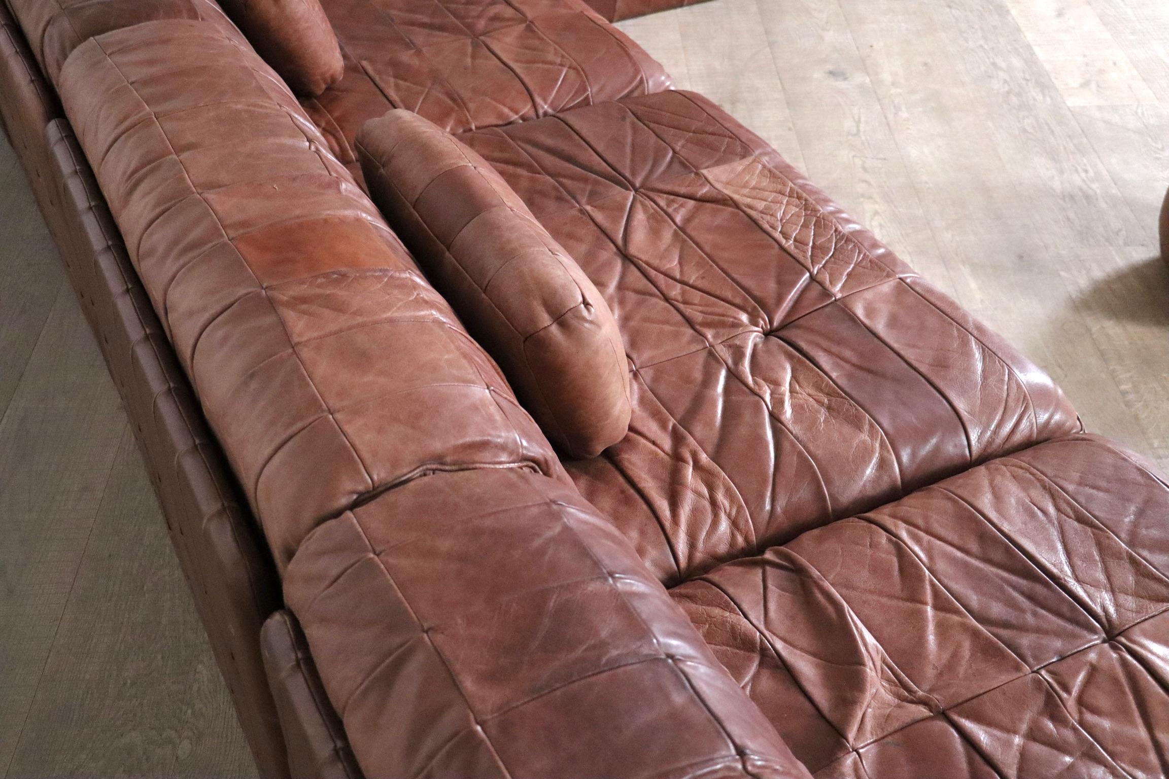Metal De Sede DS-88 Sofa In Cognac Patchwork Leather, Switzerland 1970s