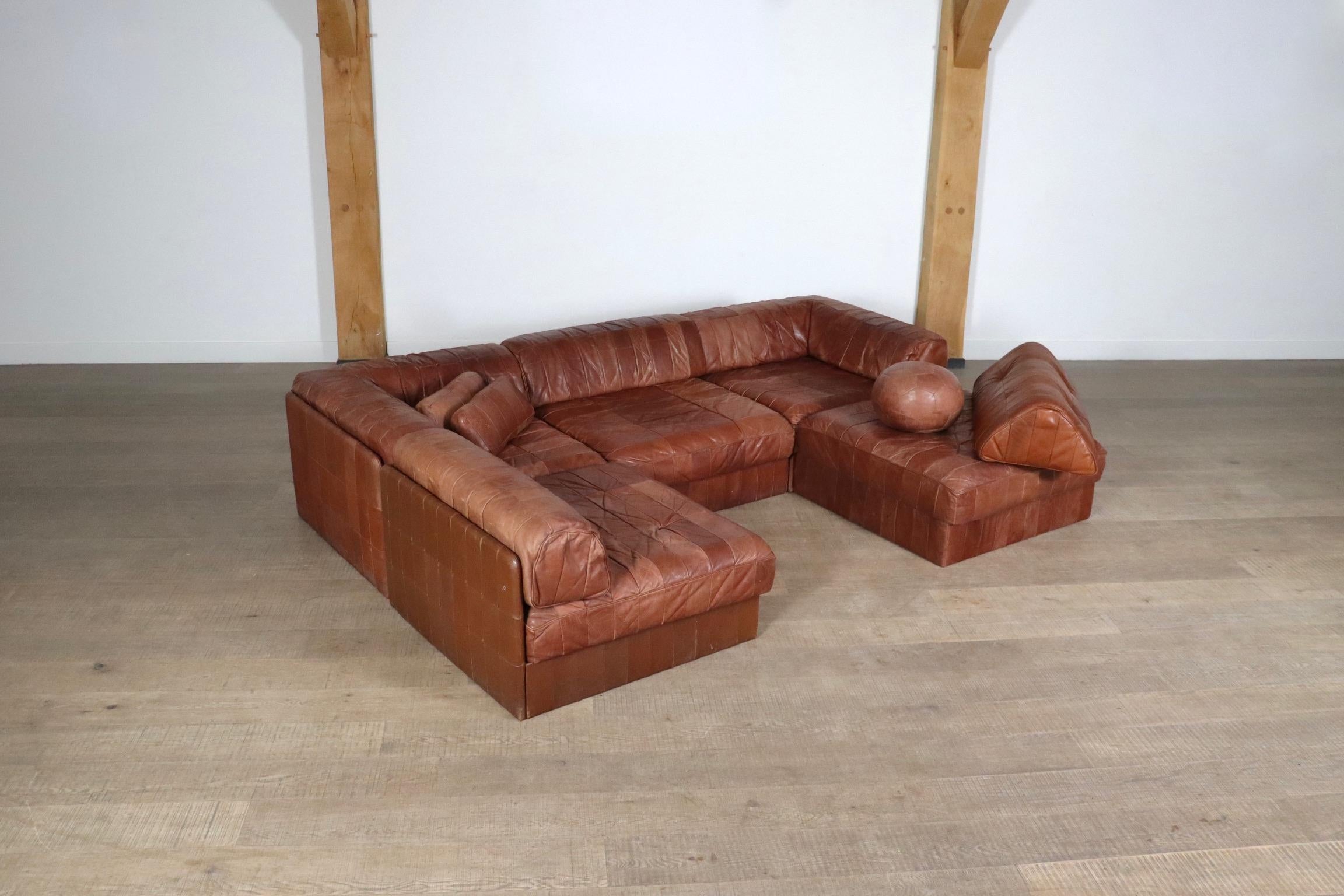 De Sede DS-88 Sofa In Cognac Patchwork Leather, Switzerland 1970s 1