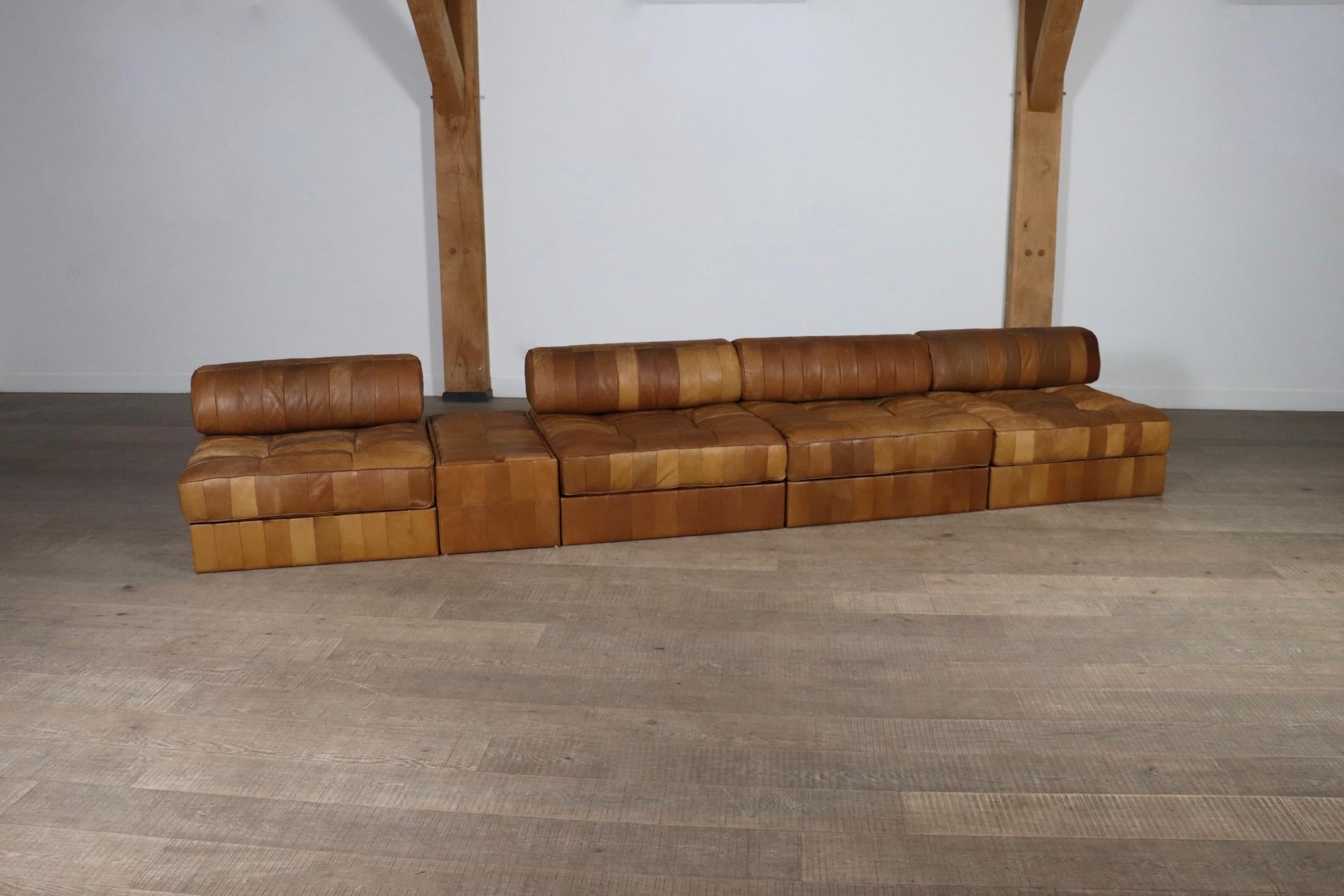 De Sede DS-88 Sofa In Cognac Patchwork Leather, Switzerland 1970s 2
