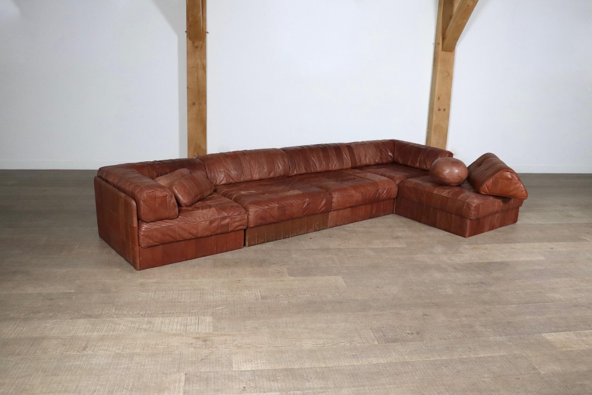 De Sede DS-88 Sofa In Cognac Patchwork Leather, Switzerland 1970s 2