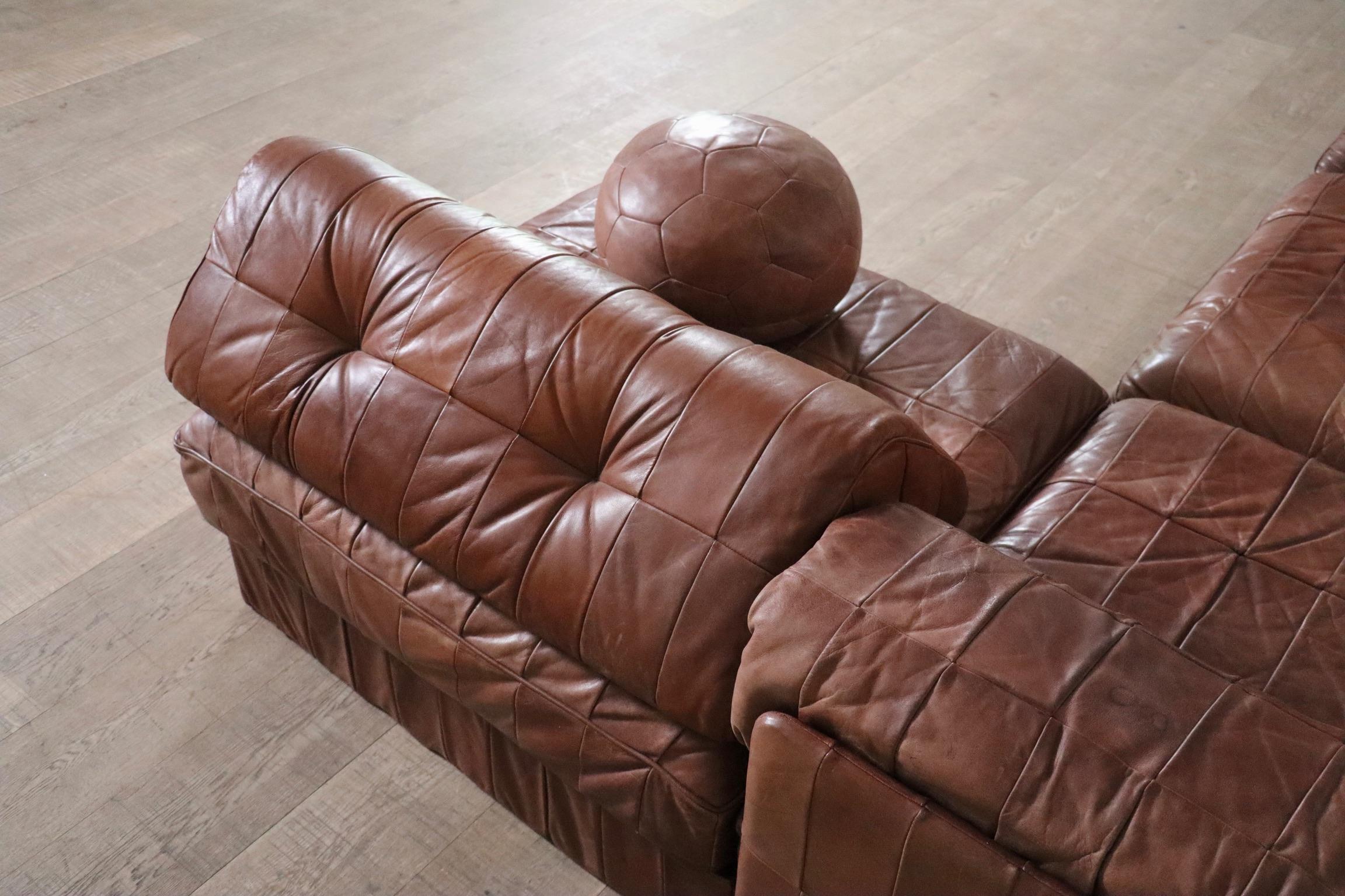 De Sede DS-88 Sofa In Cognac Patchwork Leather, Switzerland 1970s 3