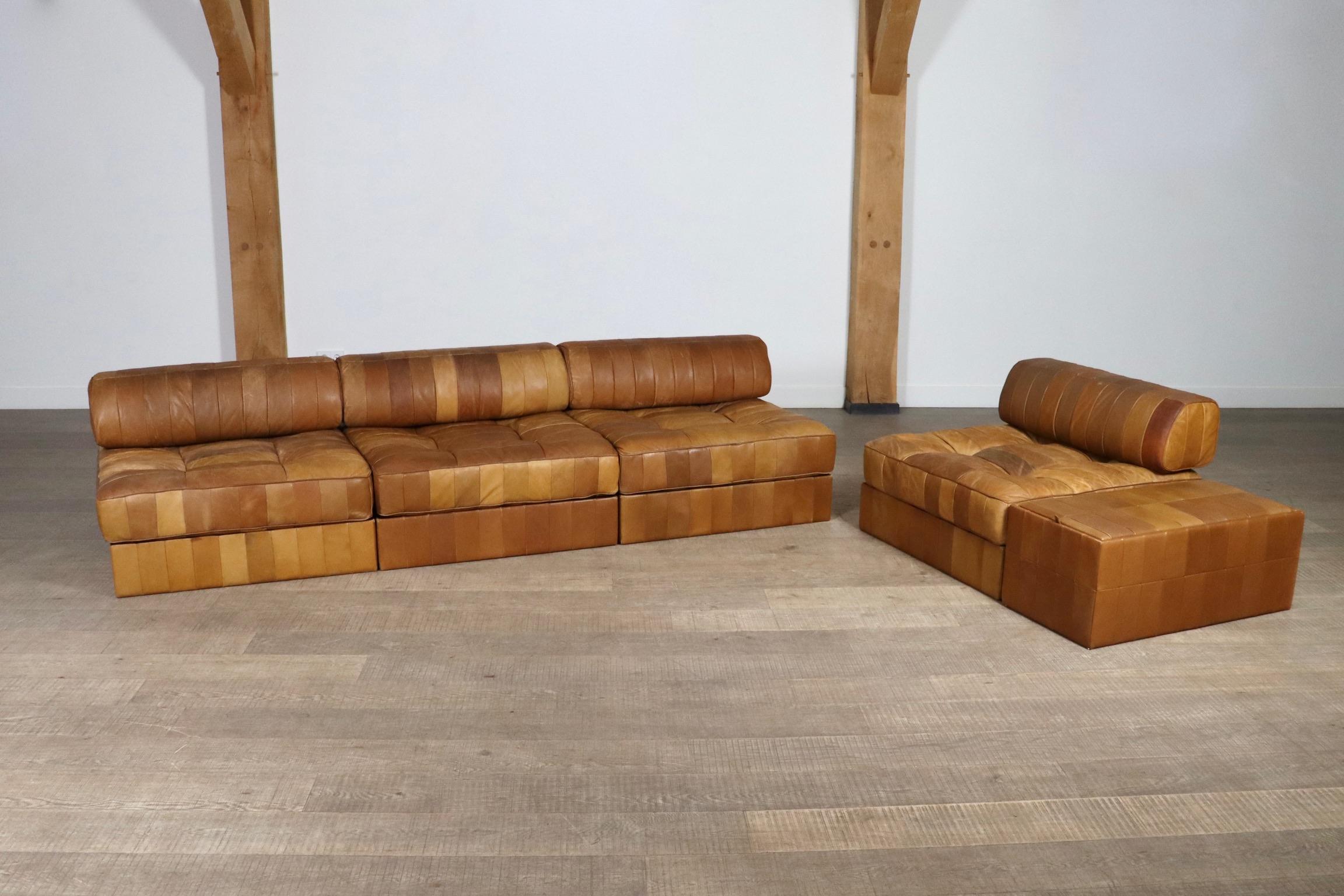 De Sede DS-88 Sofa In Cognac Patchwork Leather, Switzerland 1970s 4