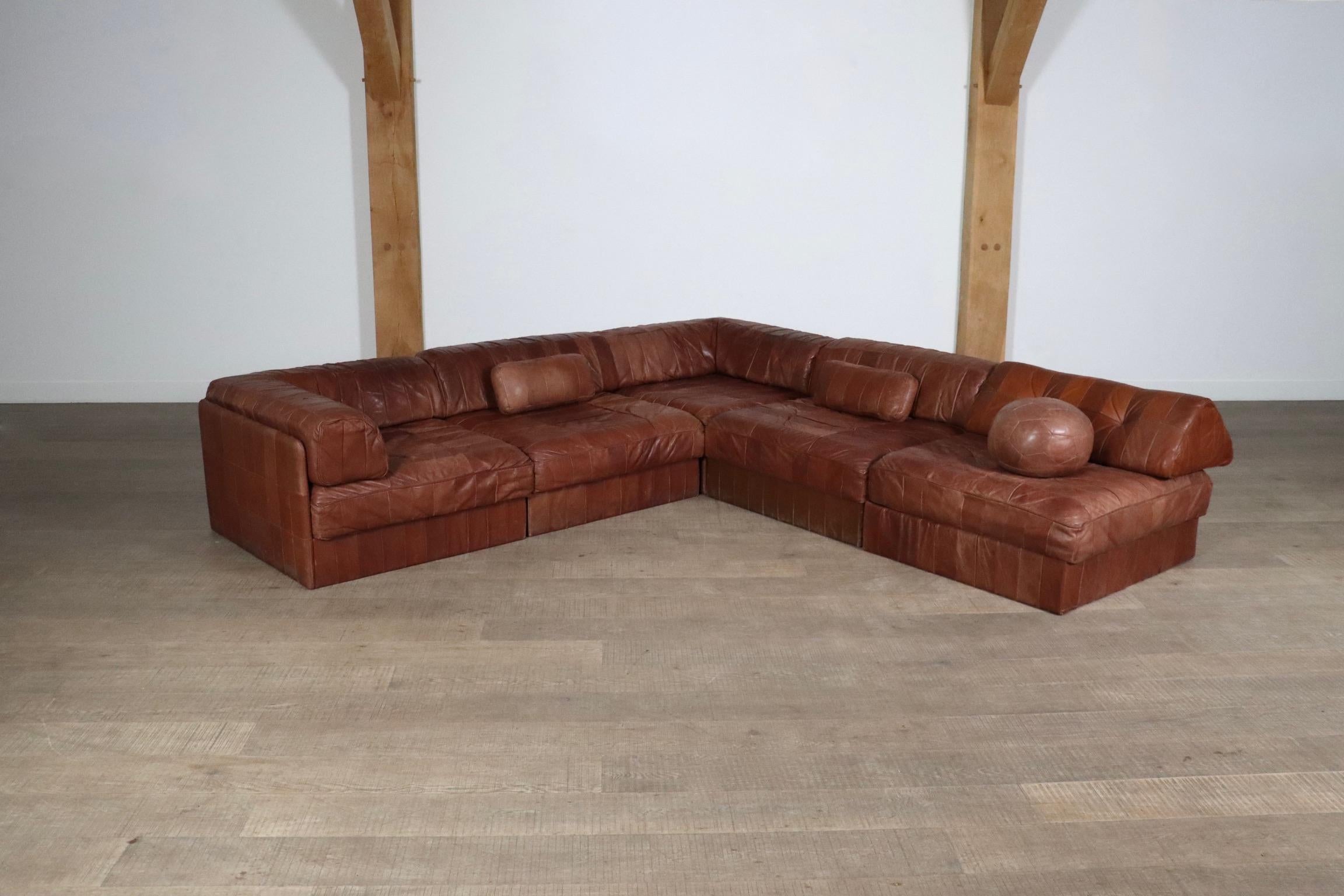 De Sede DS-88 Sofa In Cognac Patchwork Leather, Switzerland 1970s 4