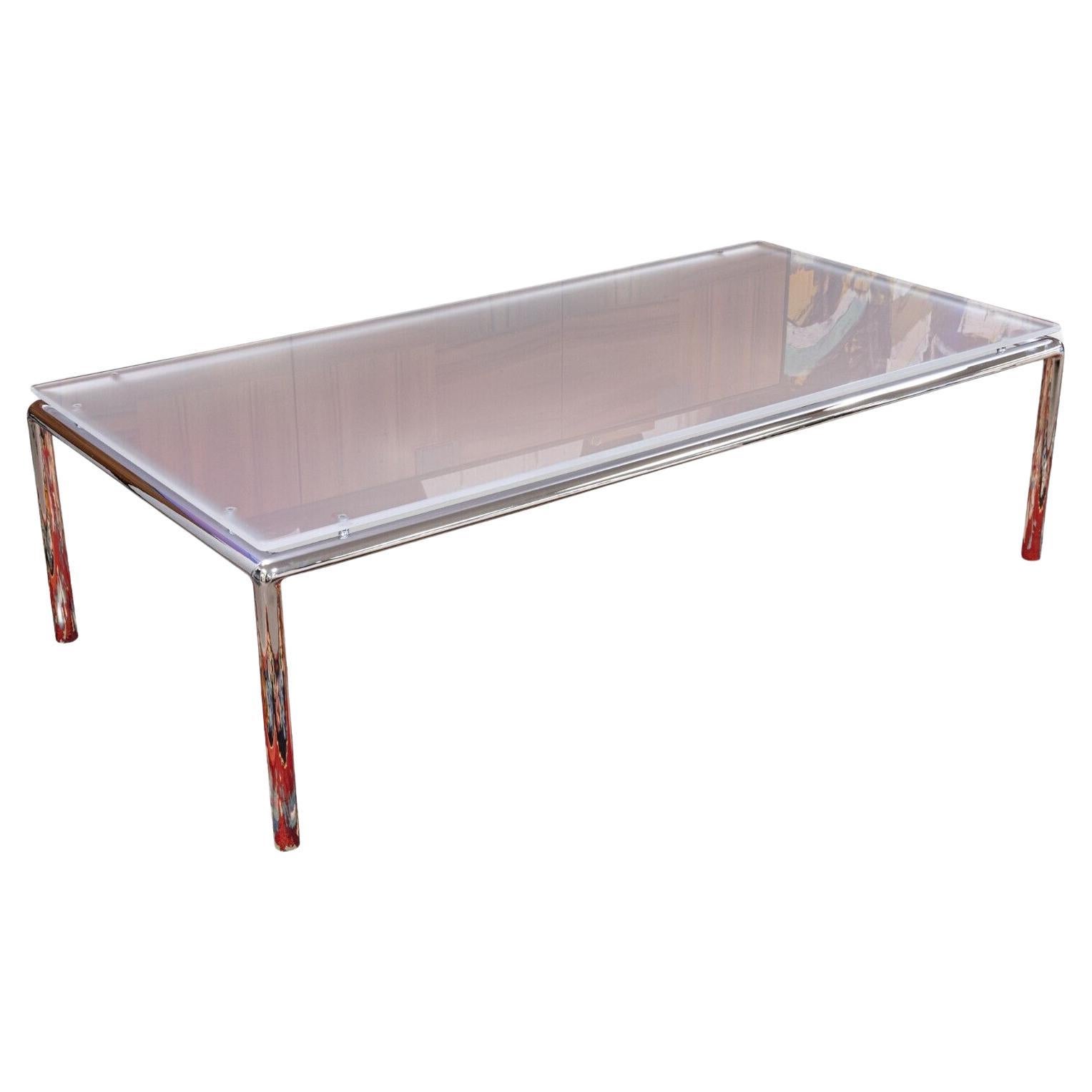 de Sede DS-9075/62 Bauhaus Rectangular Chrome Base Satin Glass Top Coffee Table For Sale