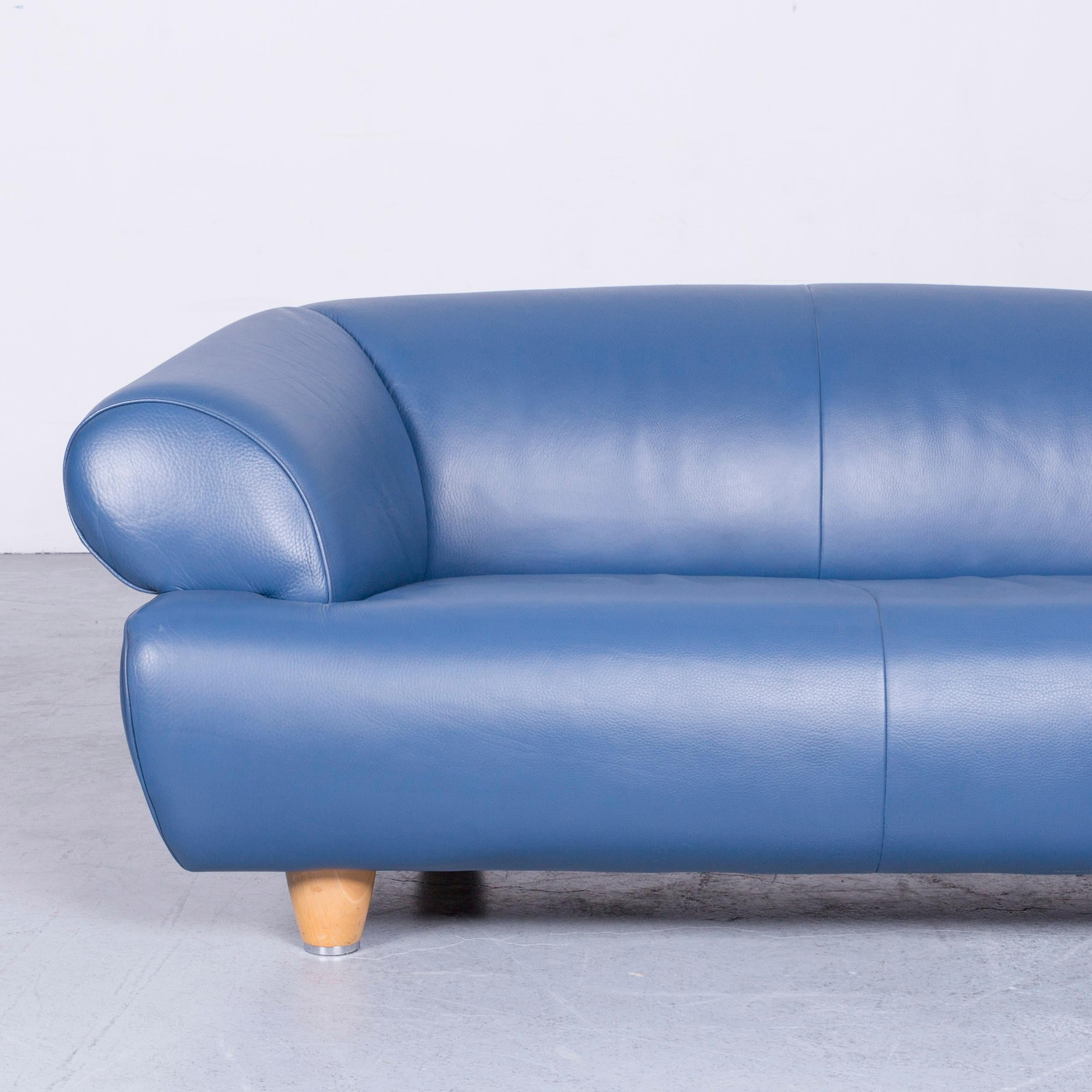 Swiss De Sede DS 91 Designer Sofa Leather Blue Two-Seat Couch Modern