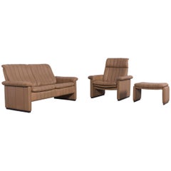 De Sede DS Leather Sofa Set Cognac Brown Two-Seater, Armchair and Bench