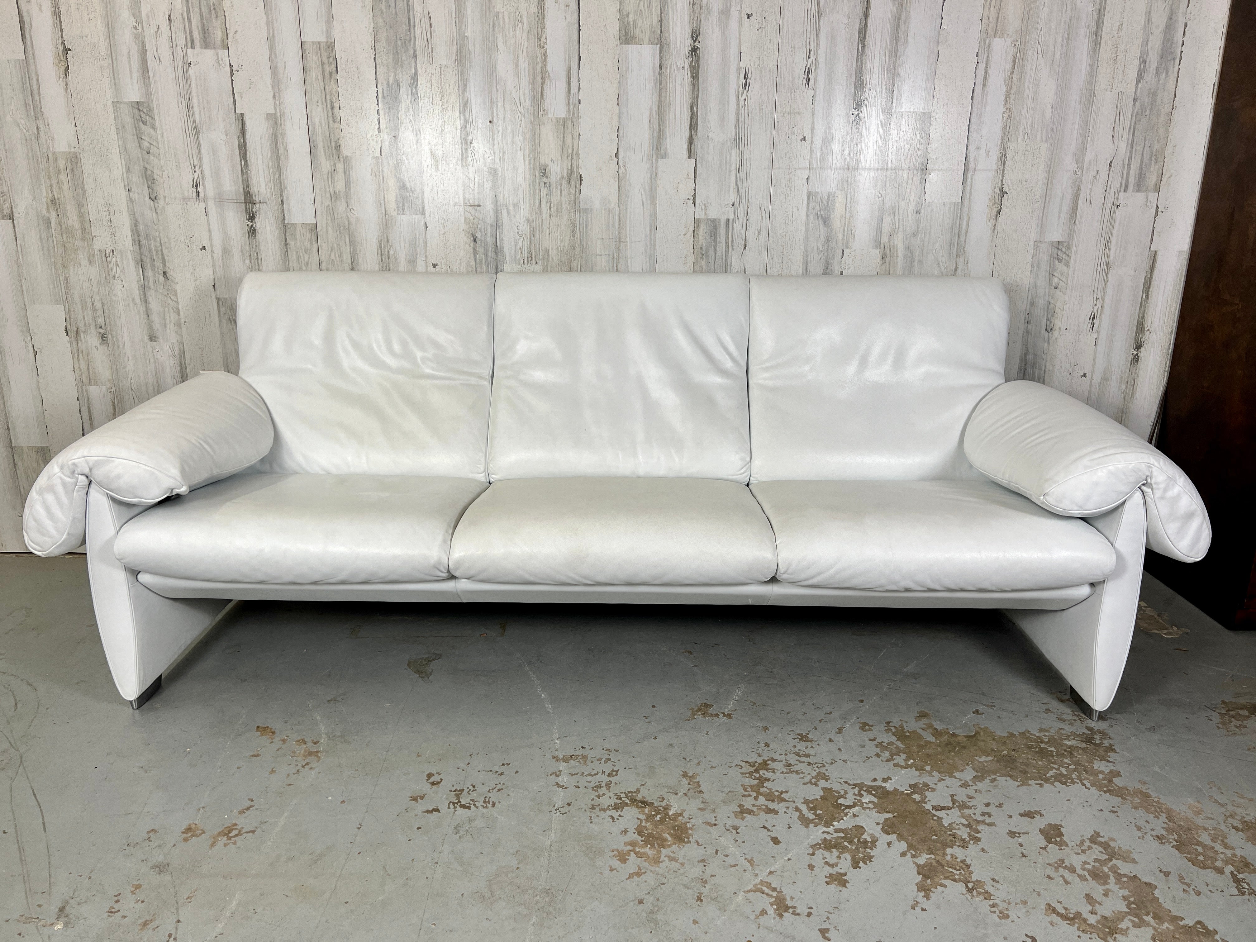 Stainless Steel De Sede DS10 White Leather Sofa For Sale