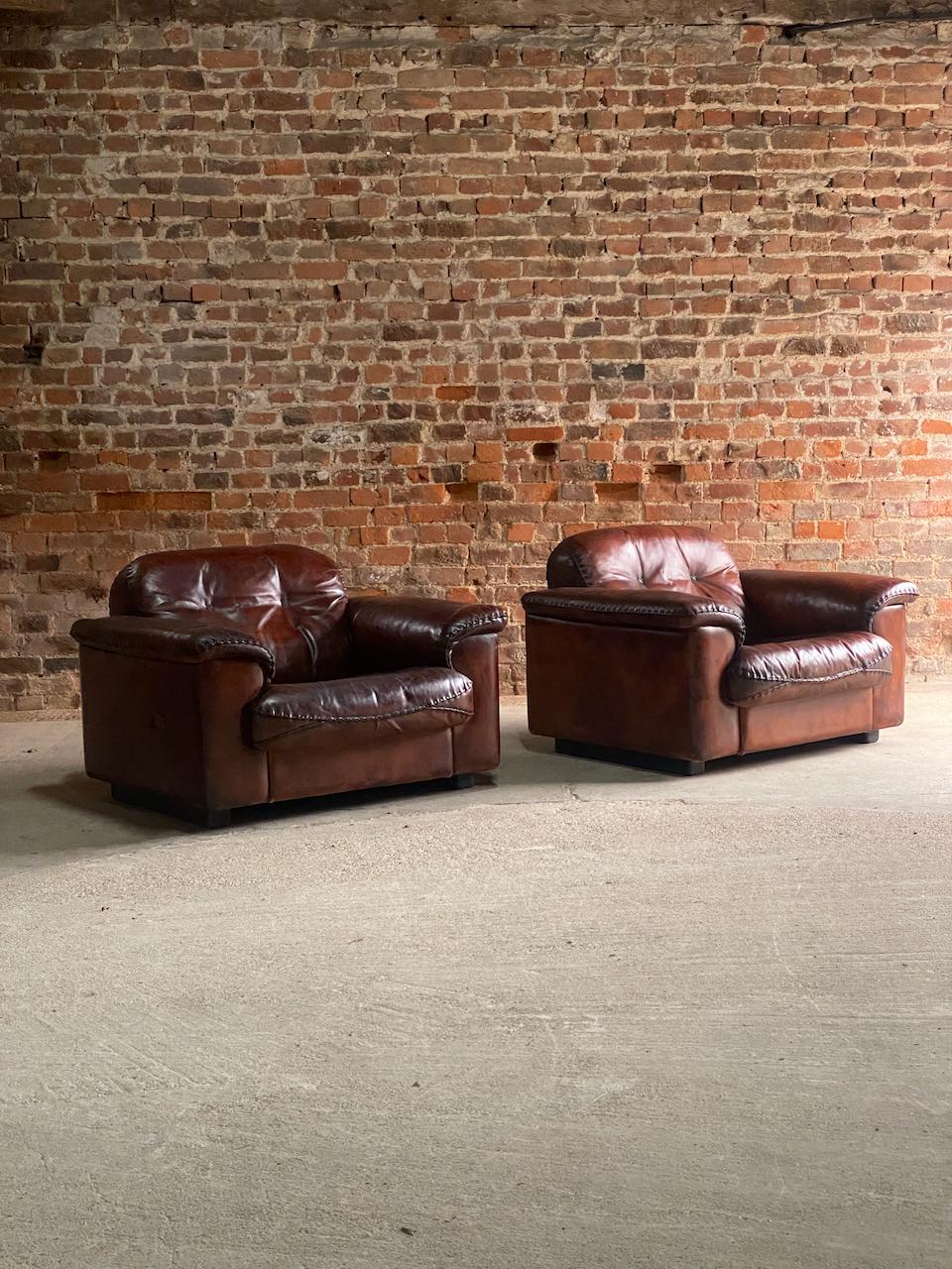 De Sede DS101 Armchairs Lounge Chairs Leather Pair, 1970 For Sale 7