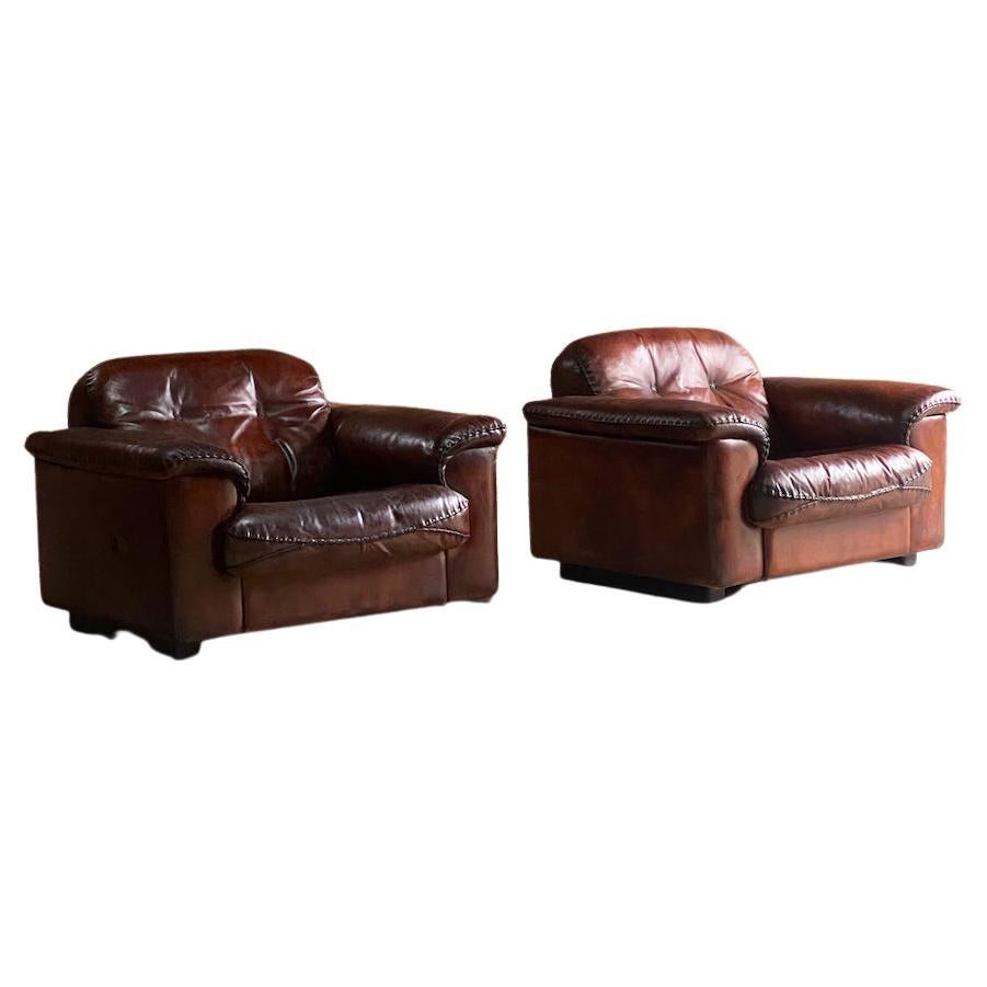 De Sede DS101 Armchairs Lounge Chairs Leather Pair, 1970