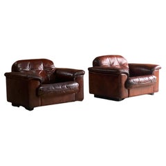 Vintage De Sede DS101 Armchairs Lounge Chairs Leather Pair, 1970