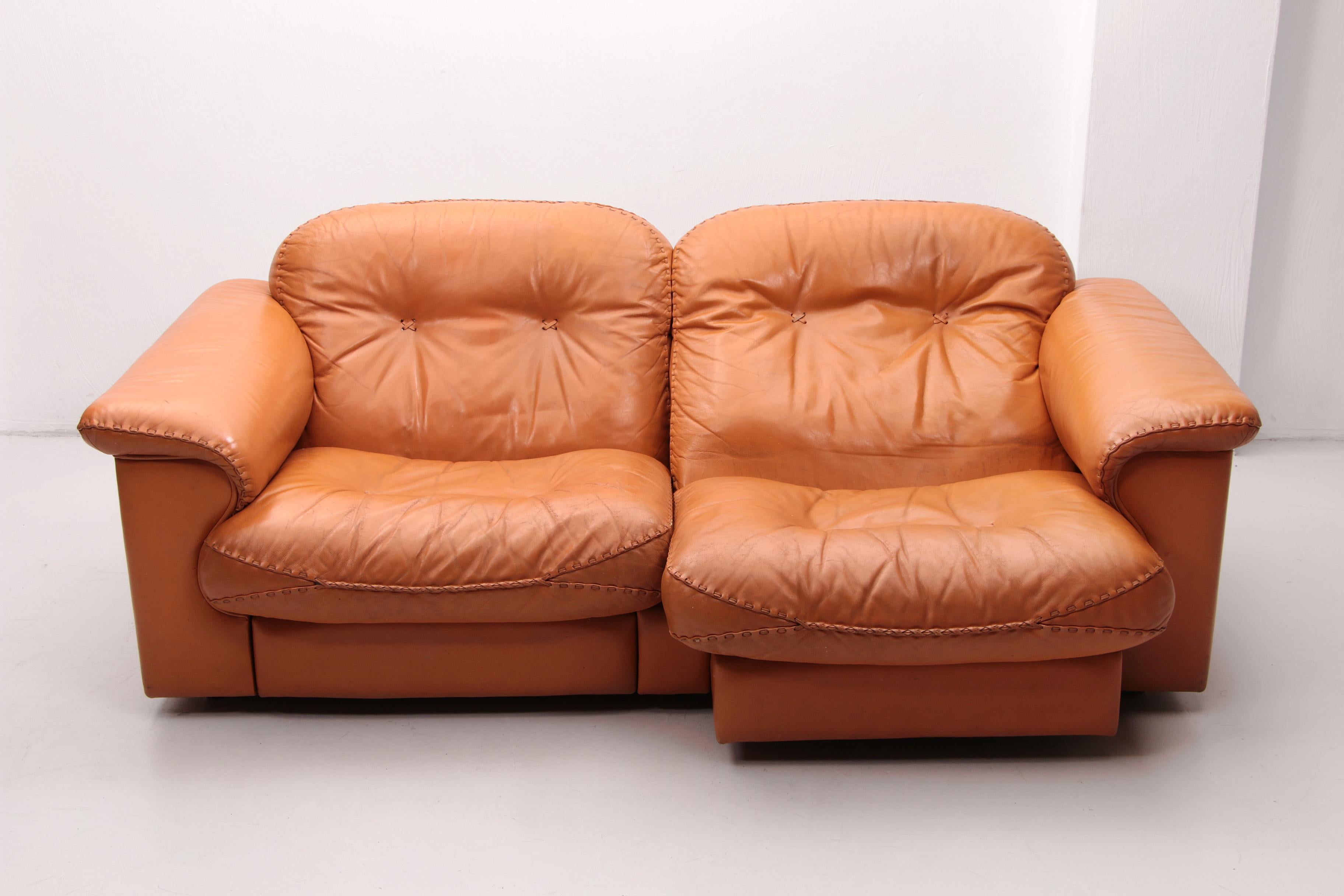 De Sede DS101 Two Seater Leather and Gognac Color, 1970 For Sale 8