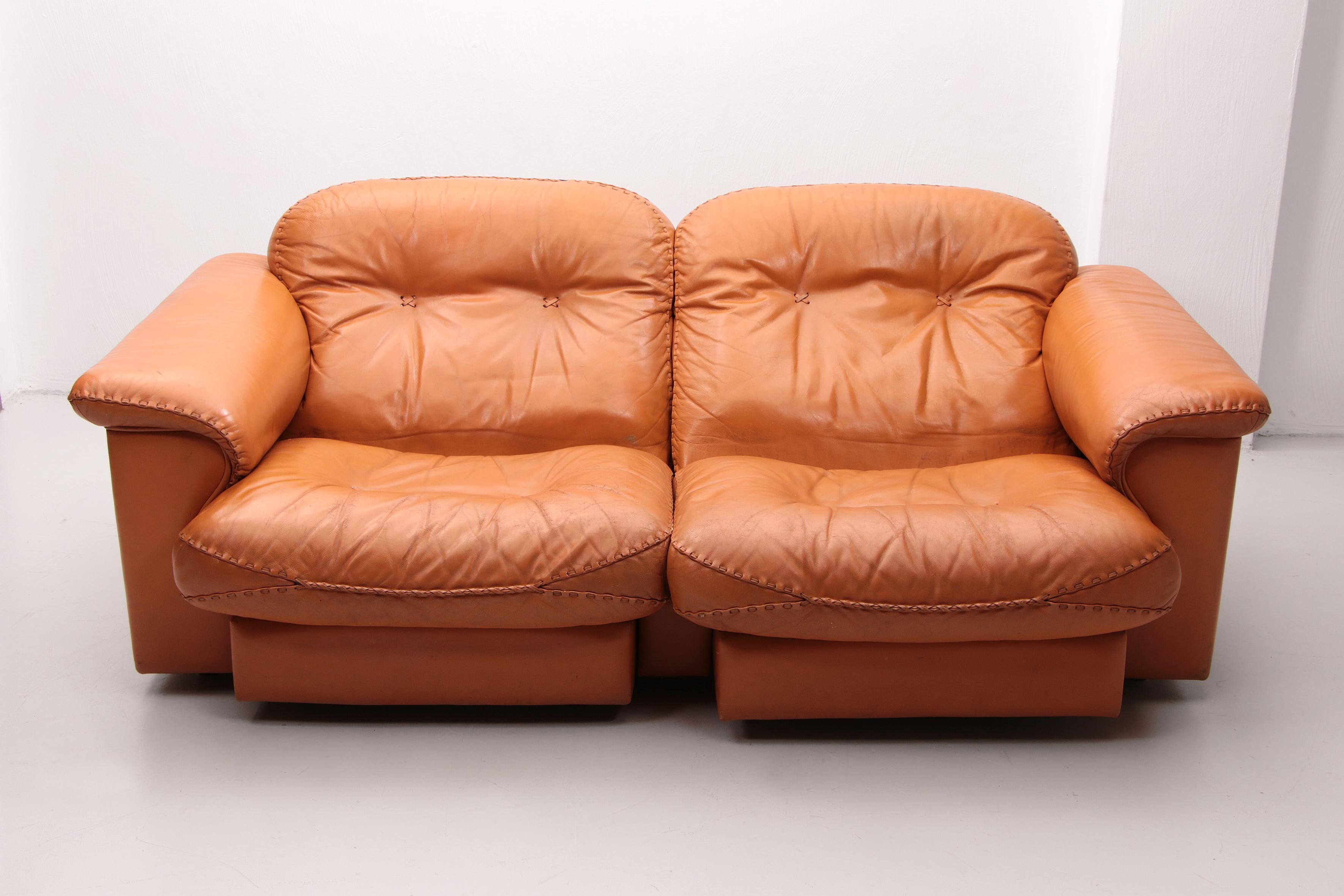 De Sede DS101 Two Seater Leather and Gognac Color, 1970 For Sale 9