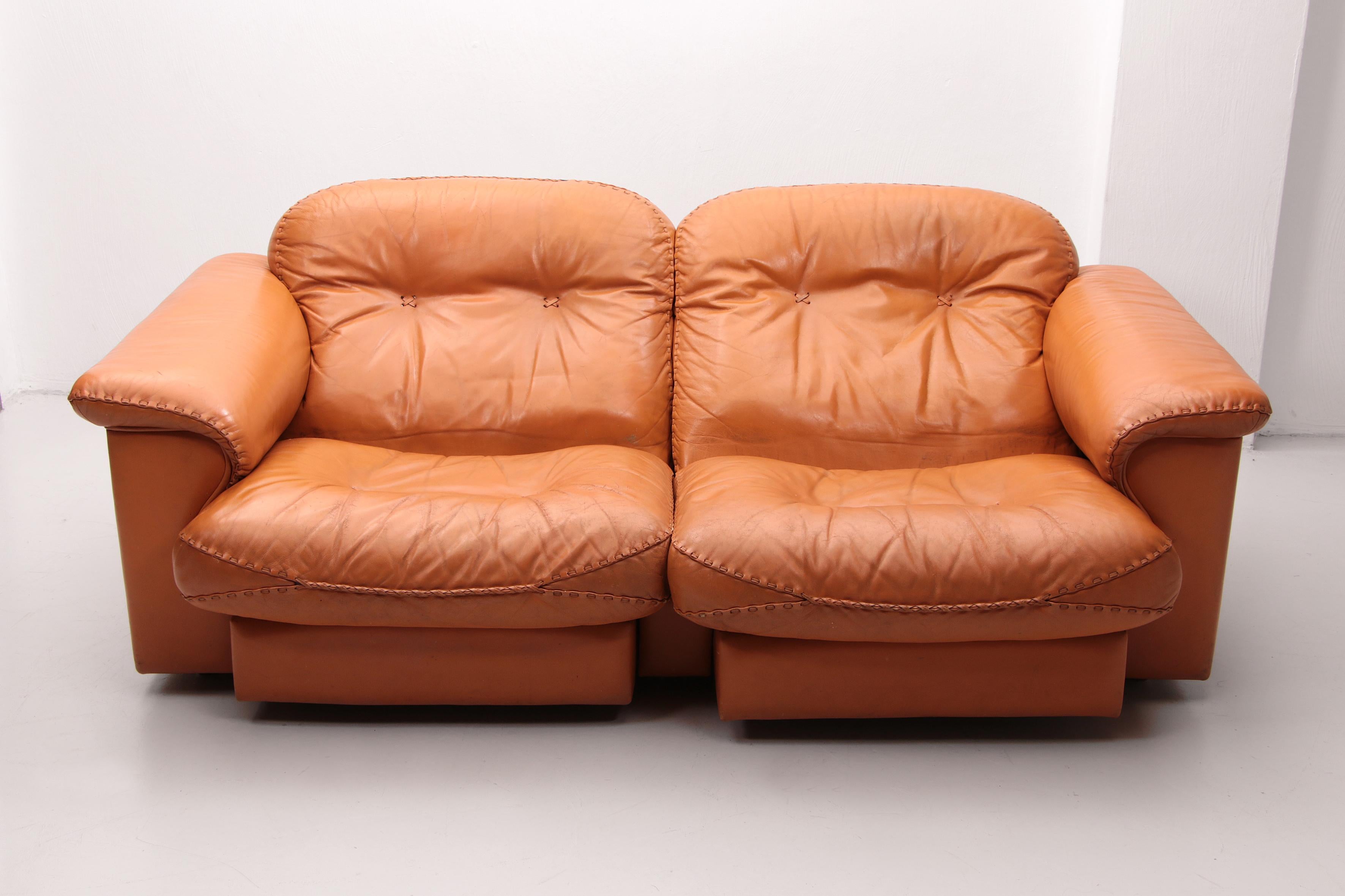 De Sede DS101 Two Seater Leather and Gognac Color, 1970 9