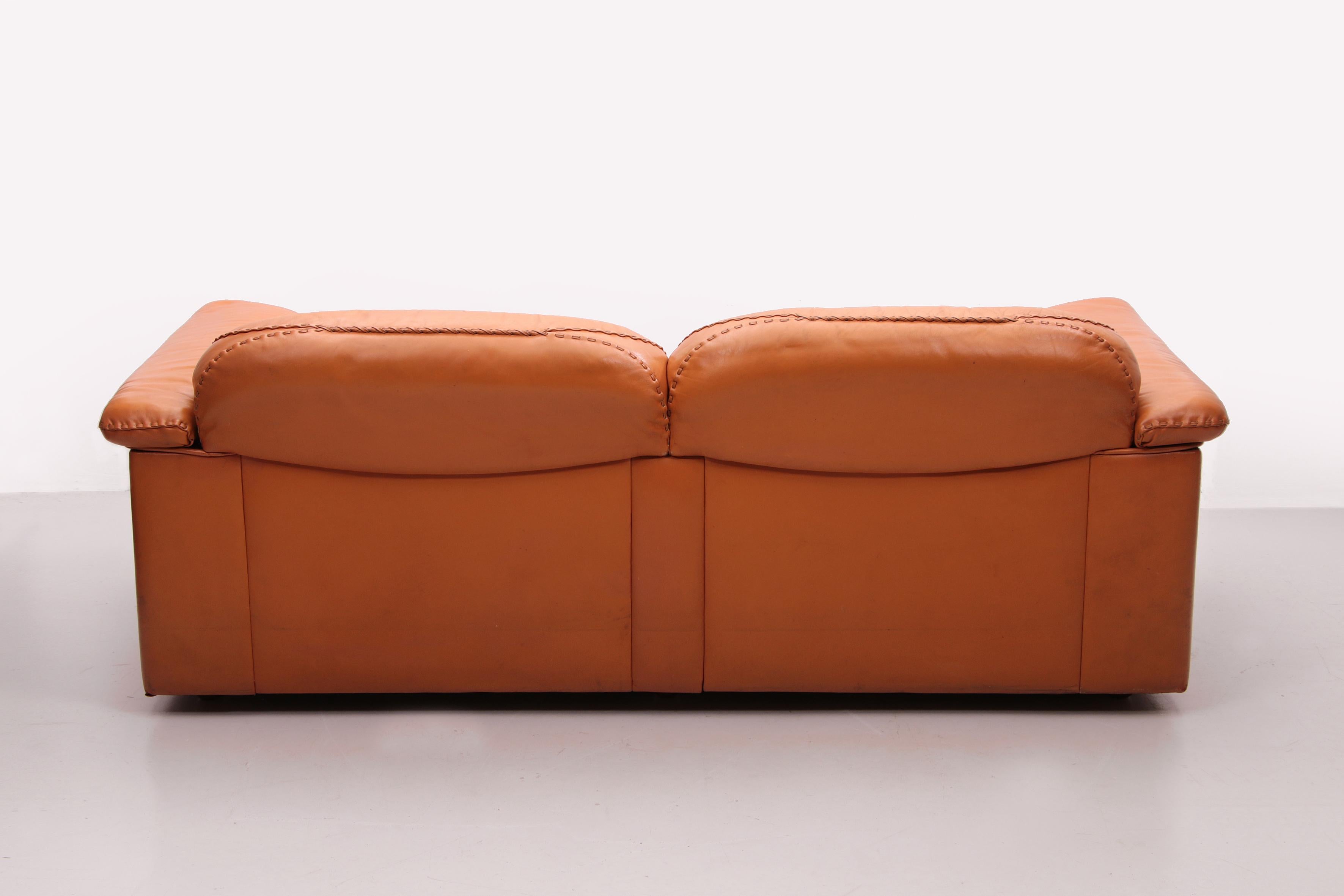 Late 20th Century De Sede DS101 Two Seater Leather and Gognac Color, 1970 For Sale