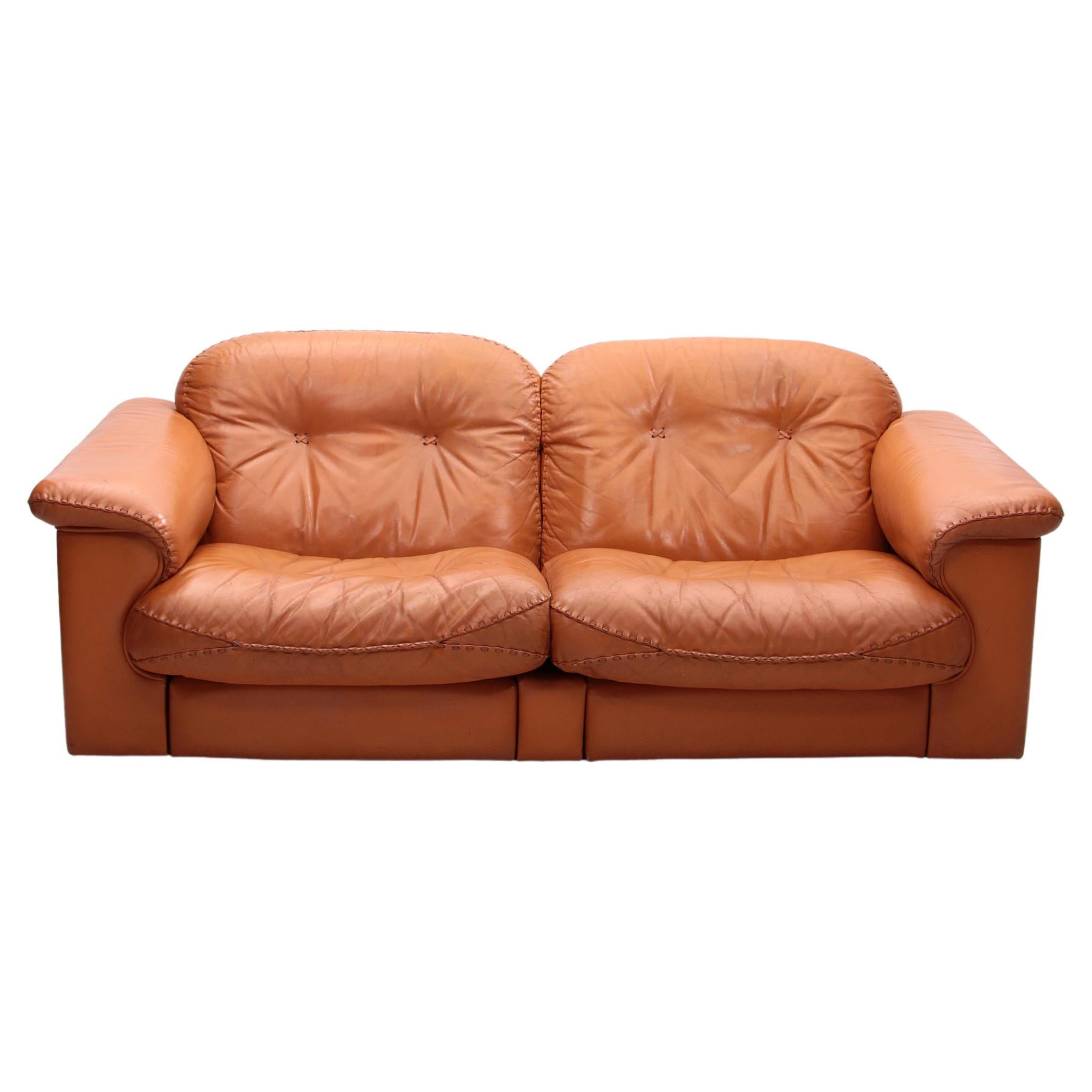 De Sede DS101 Two Seater Leather and Gognac Color, 1970 For Sale