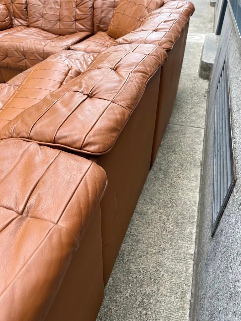 Late 20th Century De Sede DS11 Cognac Patchwork Leather Modular Sofa, Switzerland, Ca. 1970s