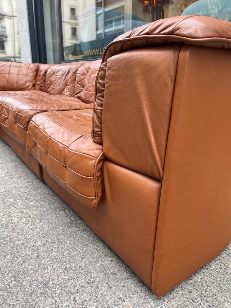 De Sede DS11 Cognac Patchwork Leather Modular Sofa, Switzerland, Ca. 1970s 1