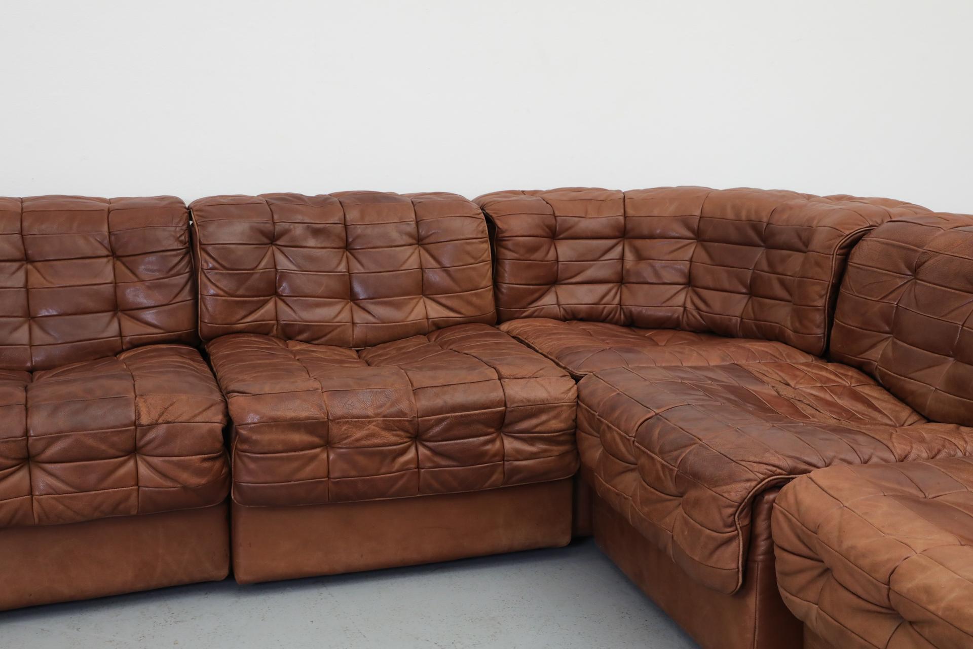 De Sede DS11 Cognac Patchwork Leather Sectional Sofa with 6 Modular Pieces 4