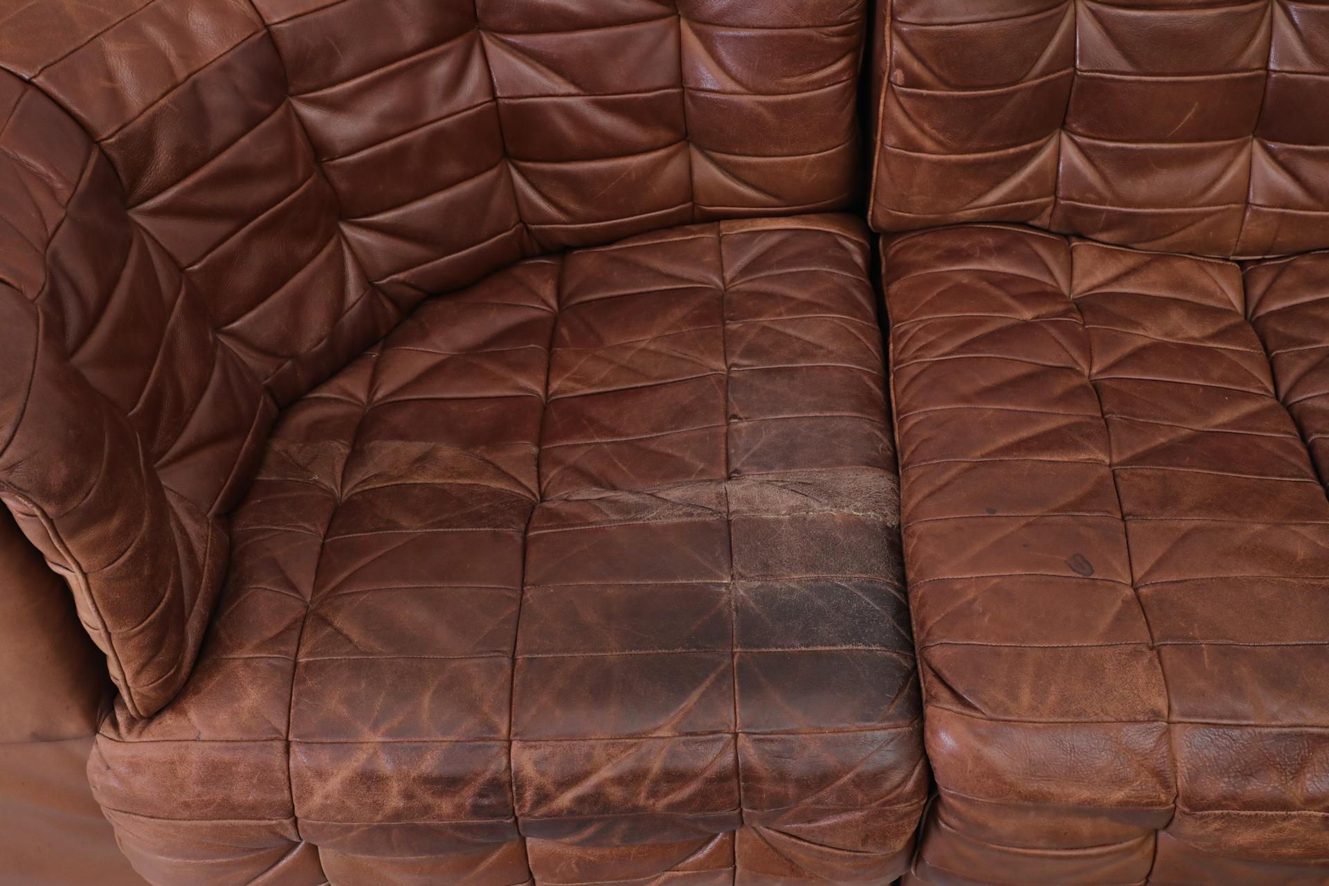 De Sede DS11 Cognac Patchwork Leather Sectional Sofa with 6 Modular Pieces 6