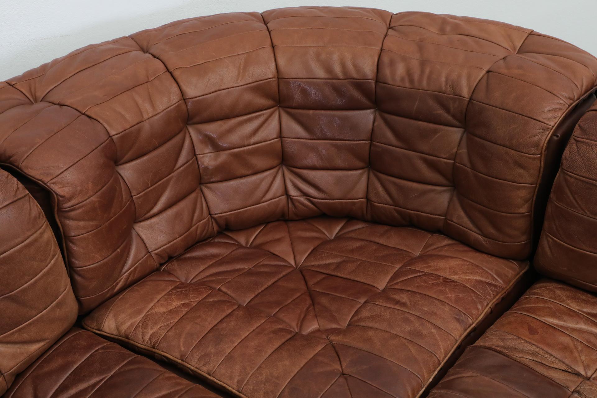 De Sede DS11 Cognac Patchwork Leather Sectional Sofa with 6 Modular Pieces 7