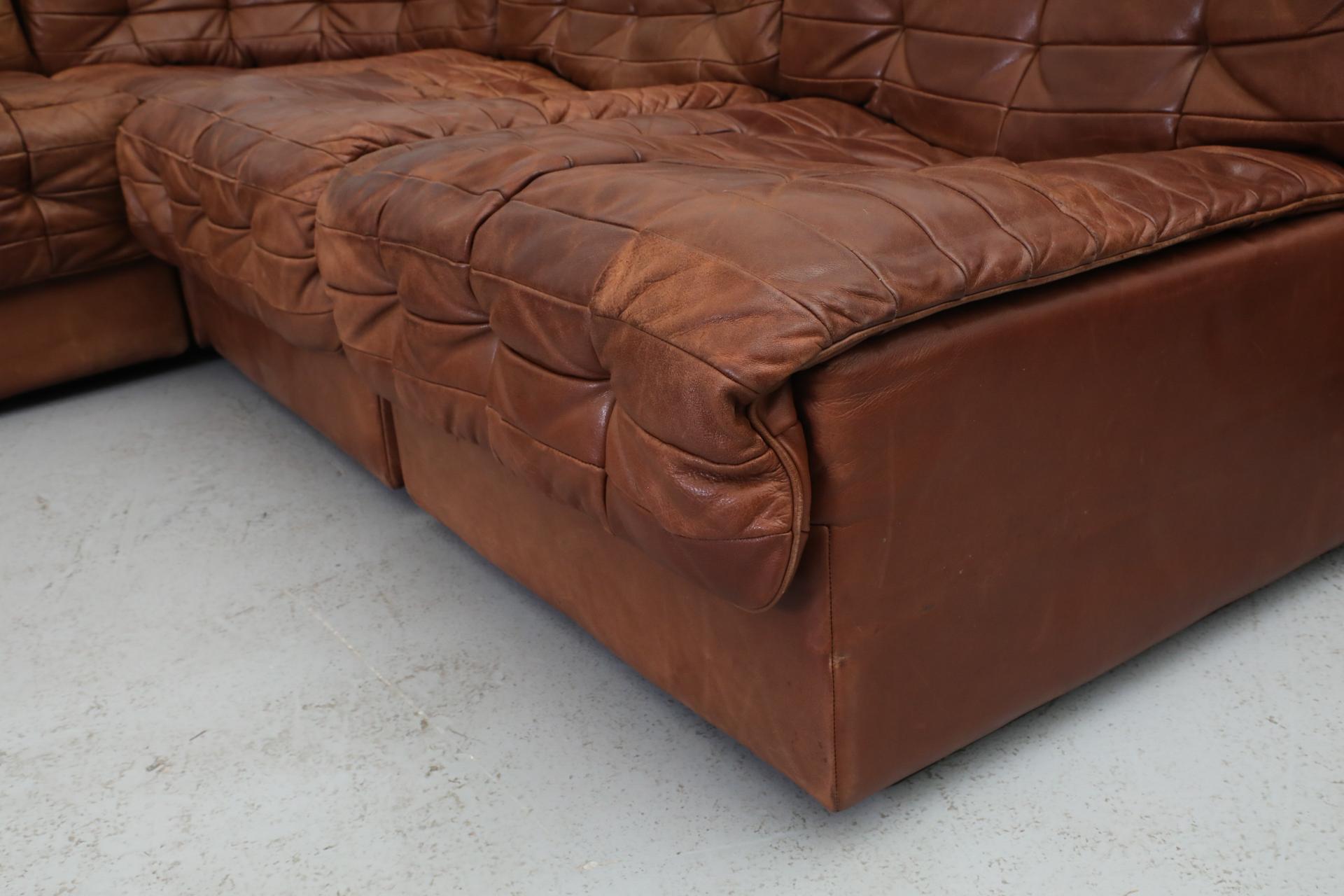 De Sede DS11 Cognac Patchwork Leather Sectional Sofa with 6 Modular Pieces 9