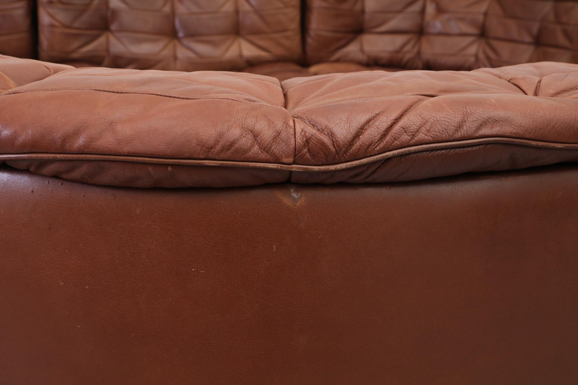 De Sede DS11 Cognac Patchwork Leather Sectional Sofa with 6 Modular Pieces 12