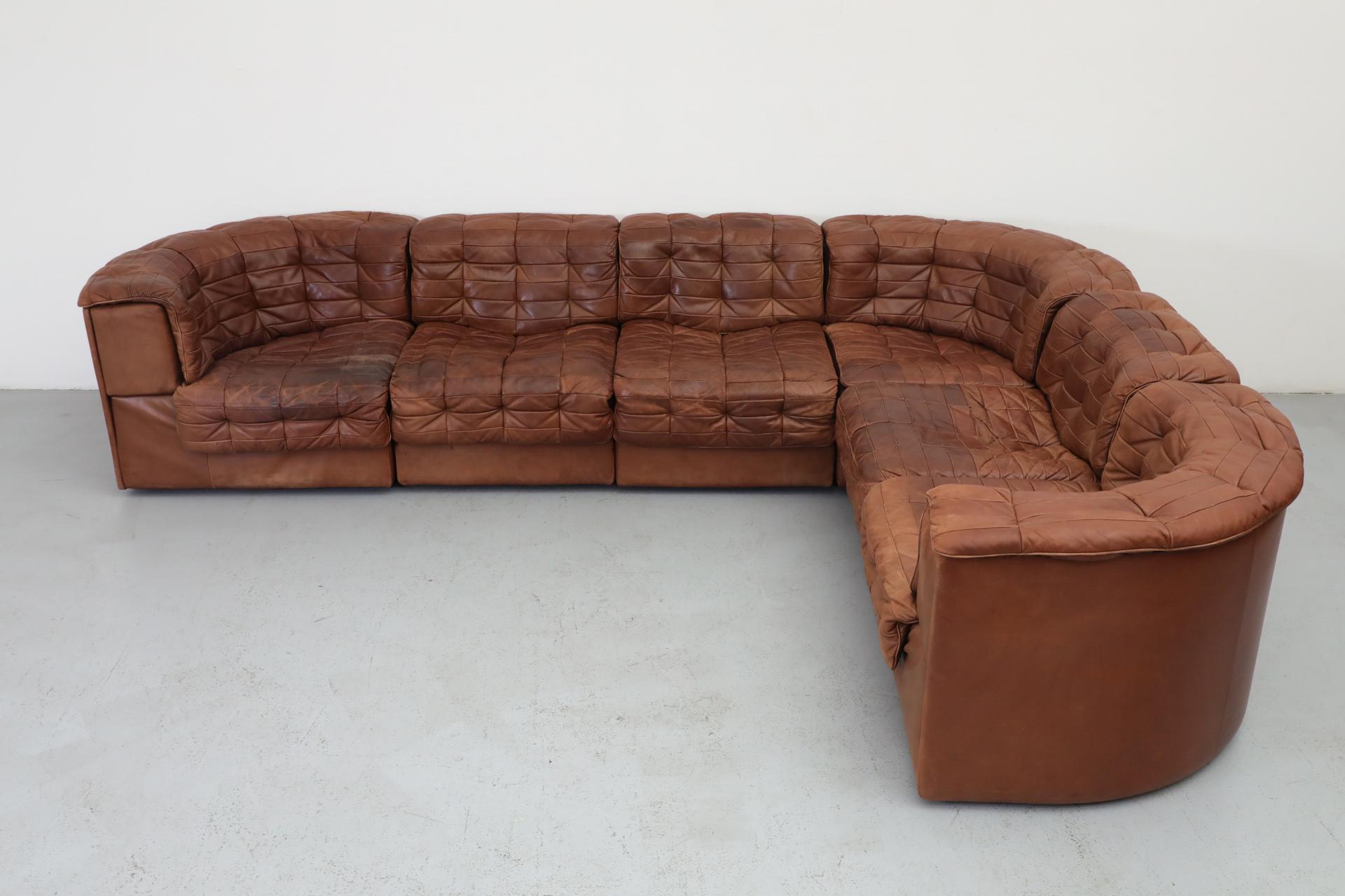 De Sede DS11 Cognac Patchwork Leather Sectional Sofa with 6 Modular Pieces 1