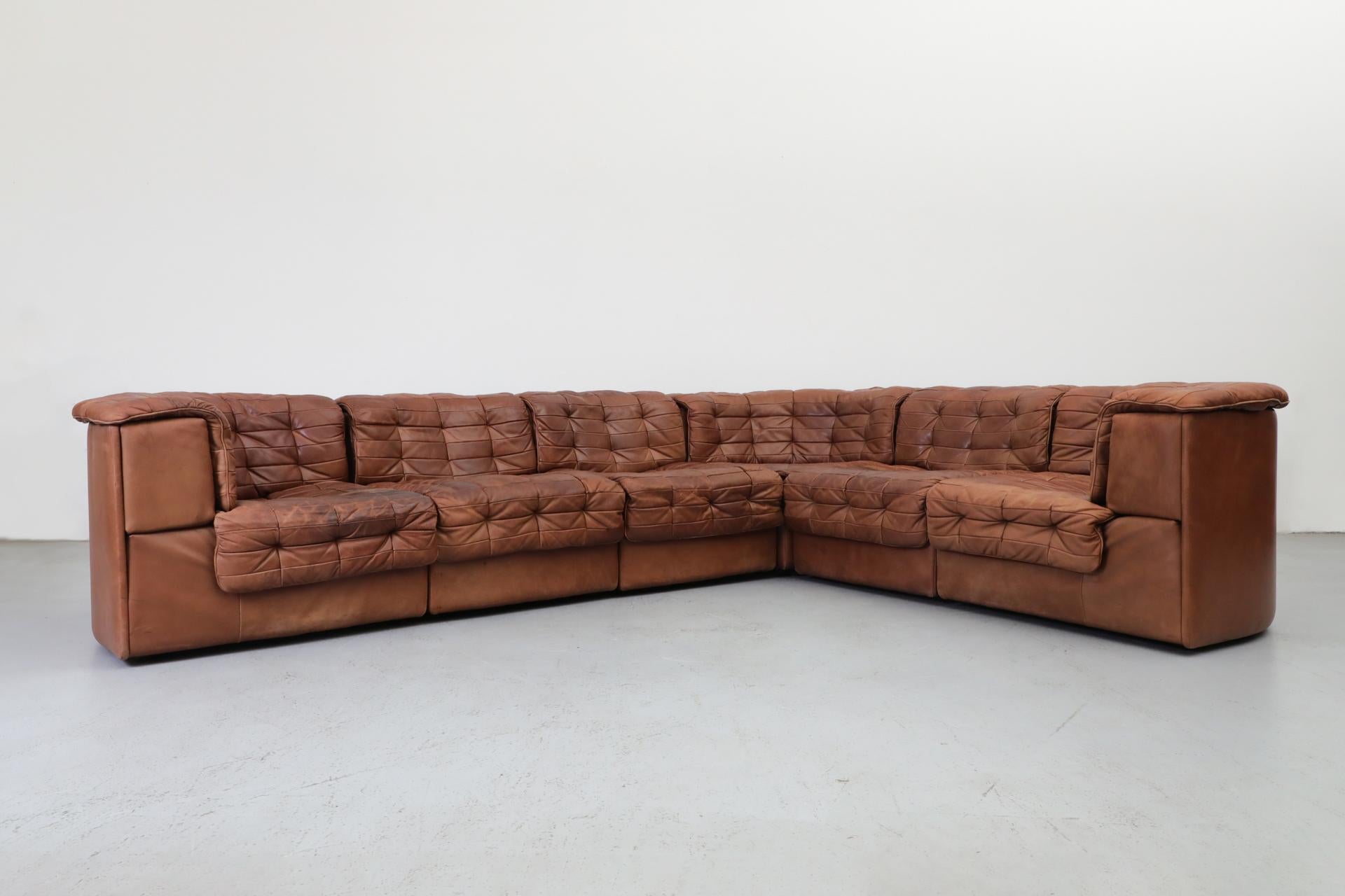 De Sede DS11 Cognac Patchwork Leather Sectional Sofa with 6 Modular Pieces 2