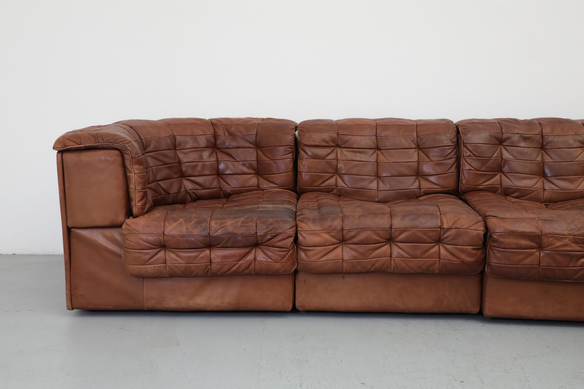 De Sede DS11 Cognac Patchwork Leather Sectional Sofa with 6 Modular Pieces 3