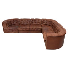 De Sede DS11 Cognac Patchwork Leather Sectional Sofa with 6 Modular Pieces