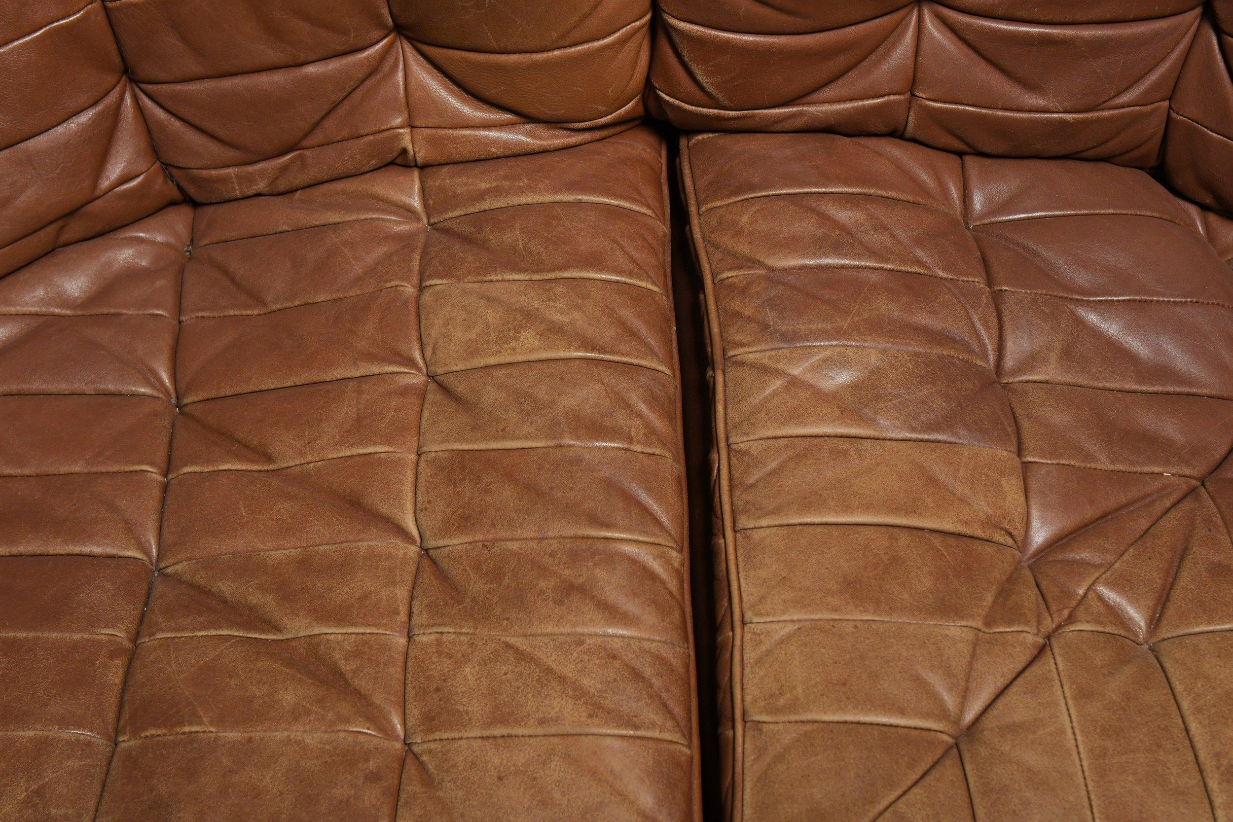 Swiss De Sede DS11 Patchwork Leather Sectional in Caramel, Circa 1970s For Sale