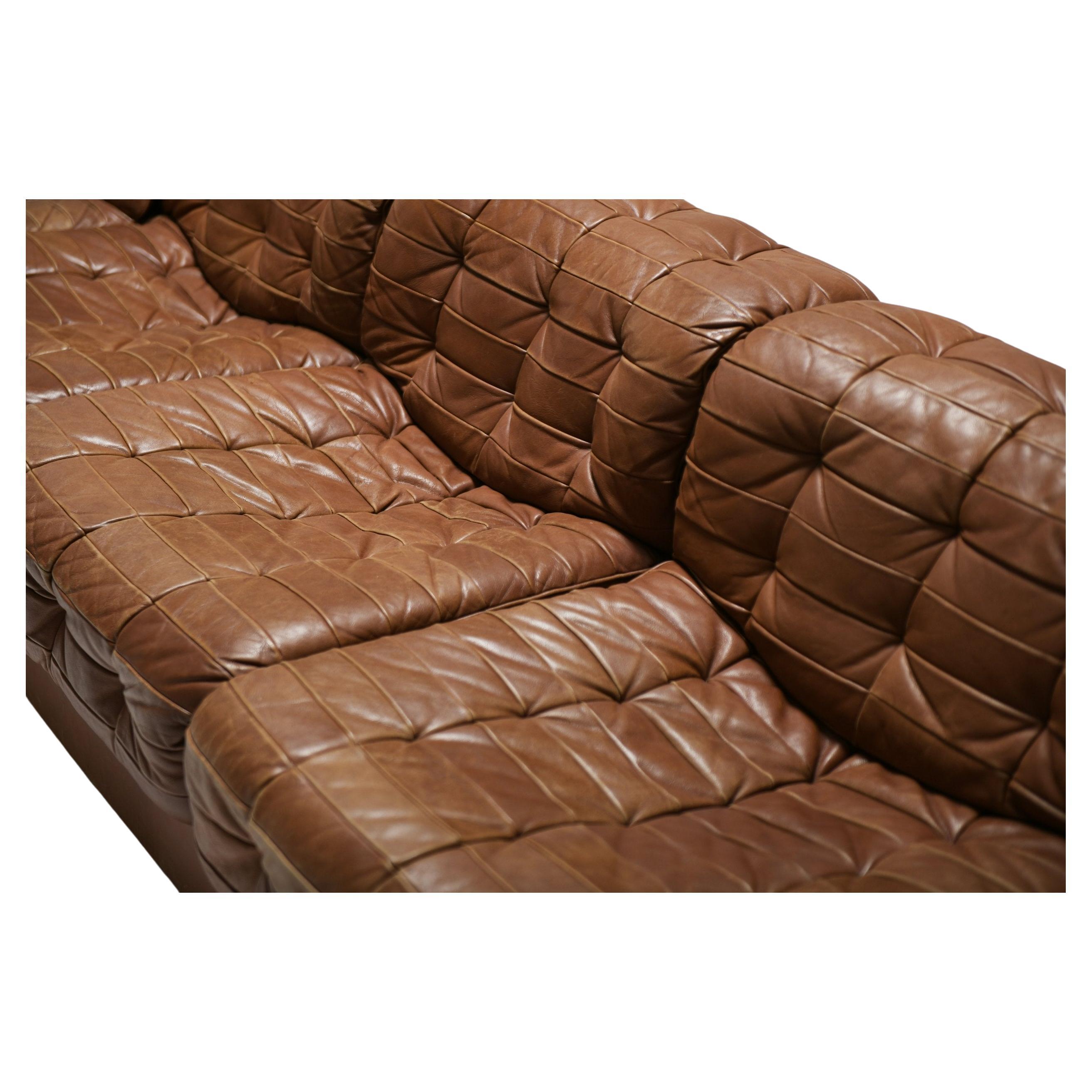 Mid-Century Modern De Sede DS11 Patchwork Leather Sectional in Caramel, Circa 1970s For Sale