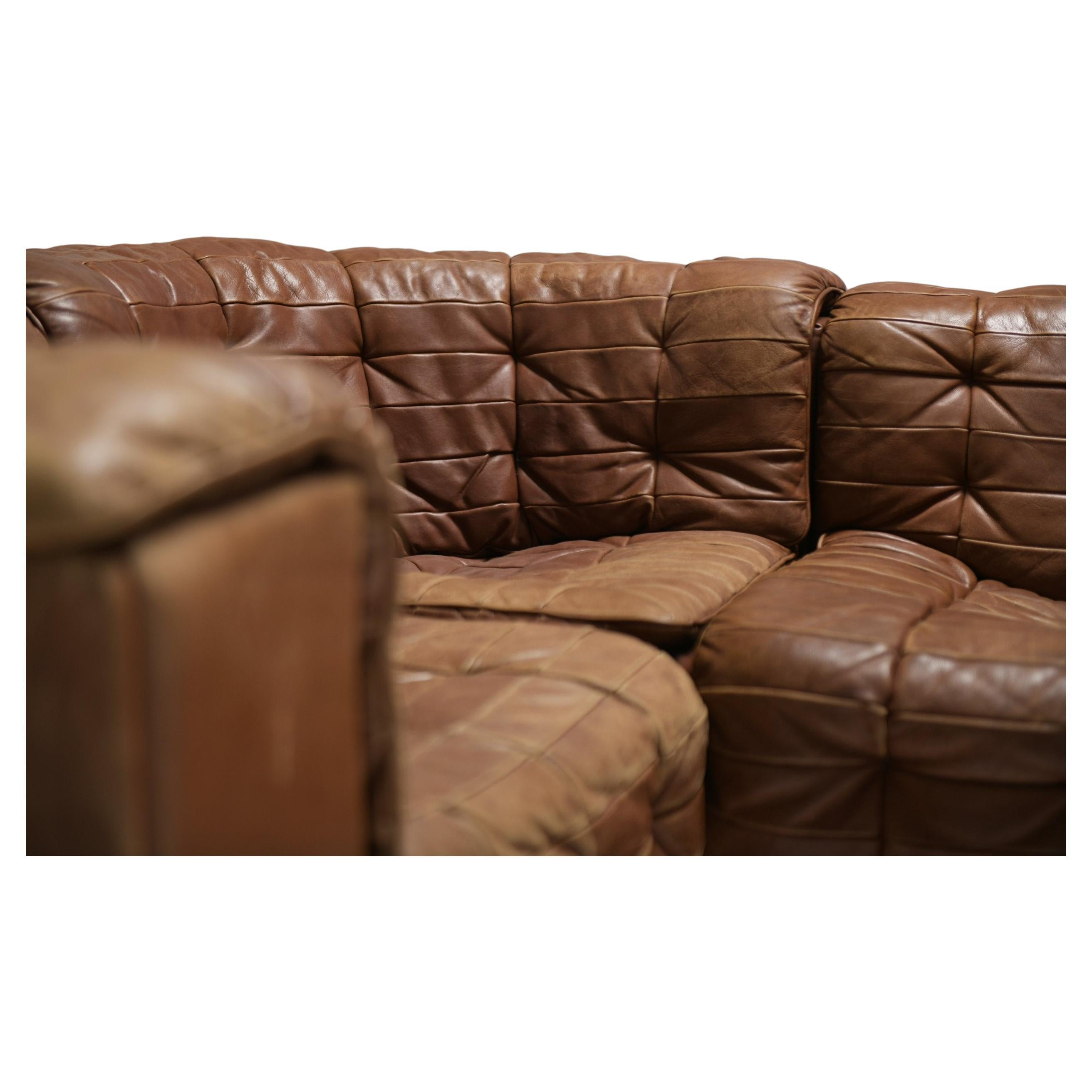 De Sede DS11 Patchwork Leather Sectional in Caramel, Circa 1970s For Sale 1