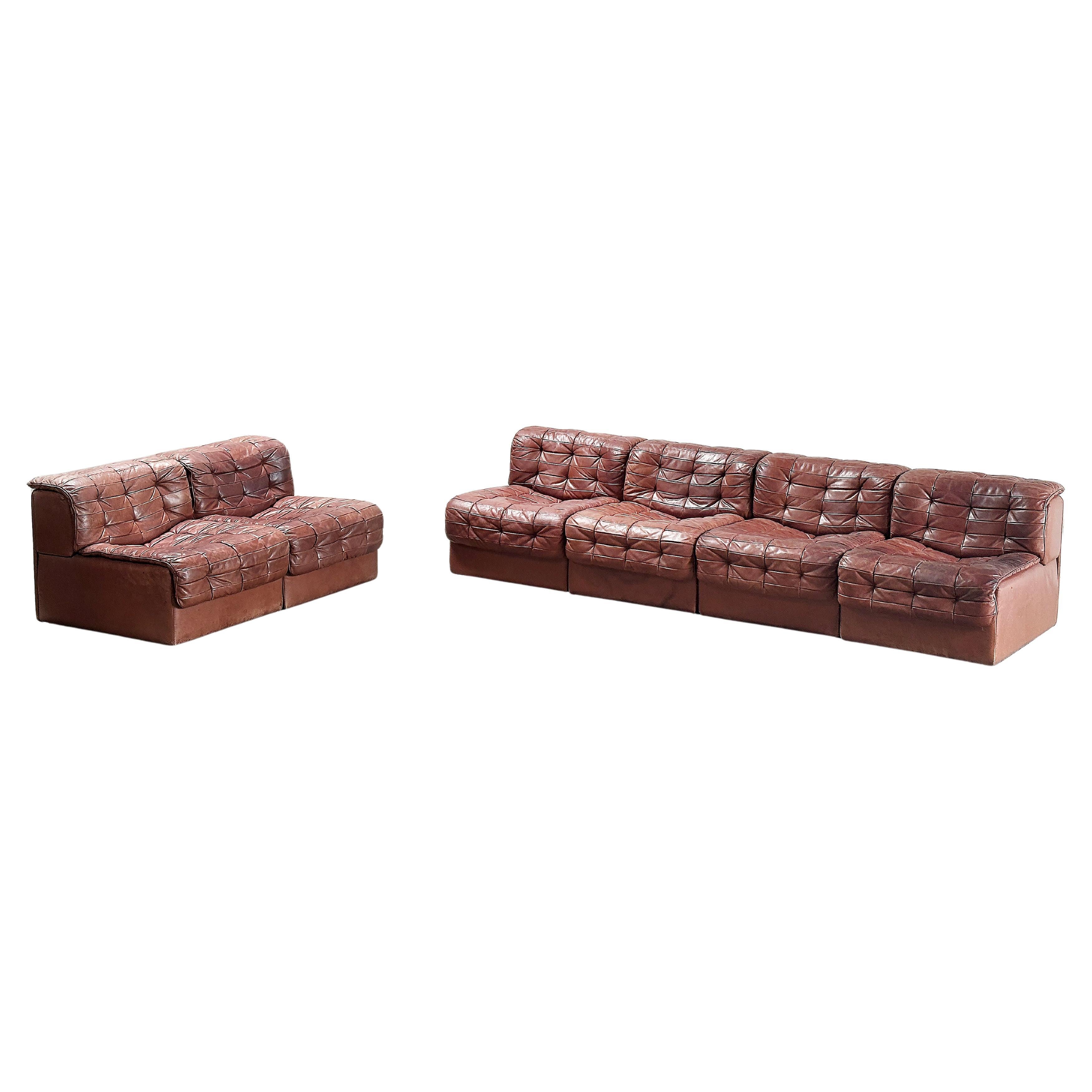 De Sede 'DS11' Sectional Patchwork sofa In Cognac Leather, Switzerland 1970's