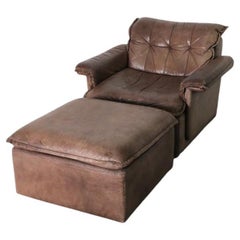 De Sede DS11 Style Leder Patchwork Lounge Sessel und Ottomane von Laauser
