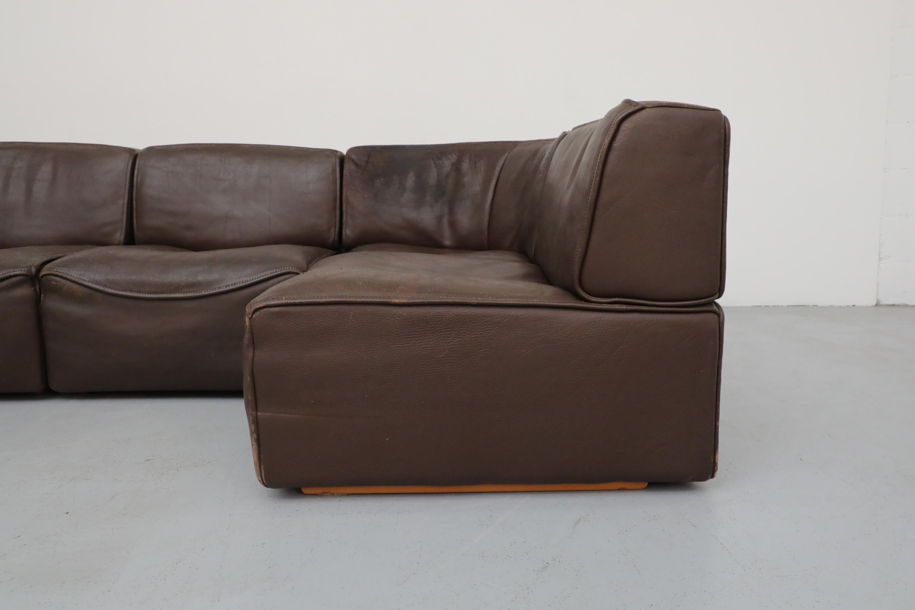 De Sede DS15 Canapé modulable cinq pièces en cuir Brown avec Great Patina 3