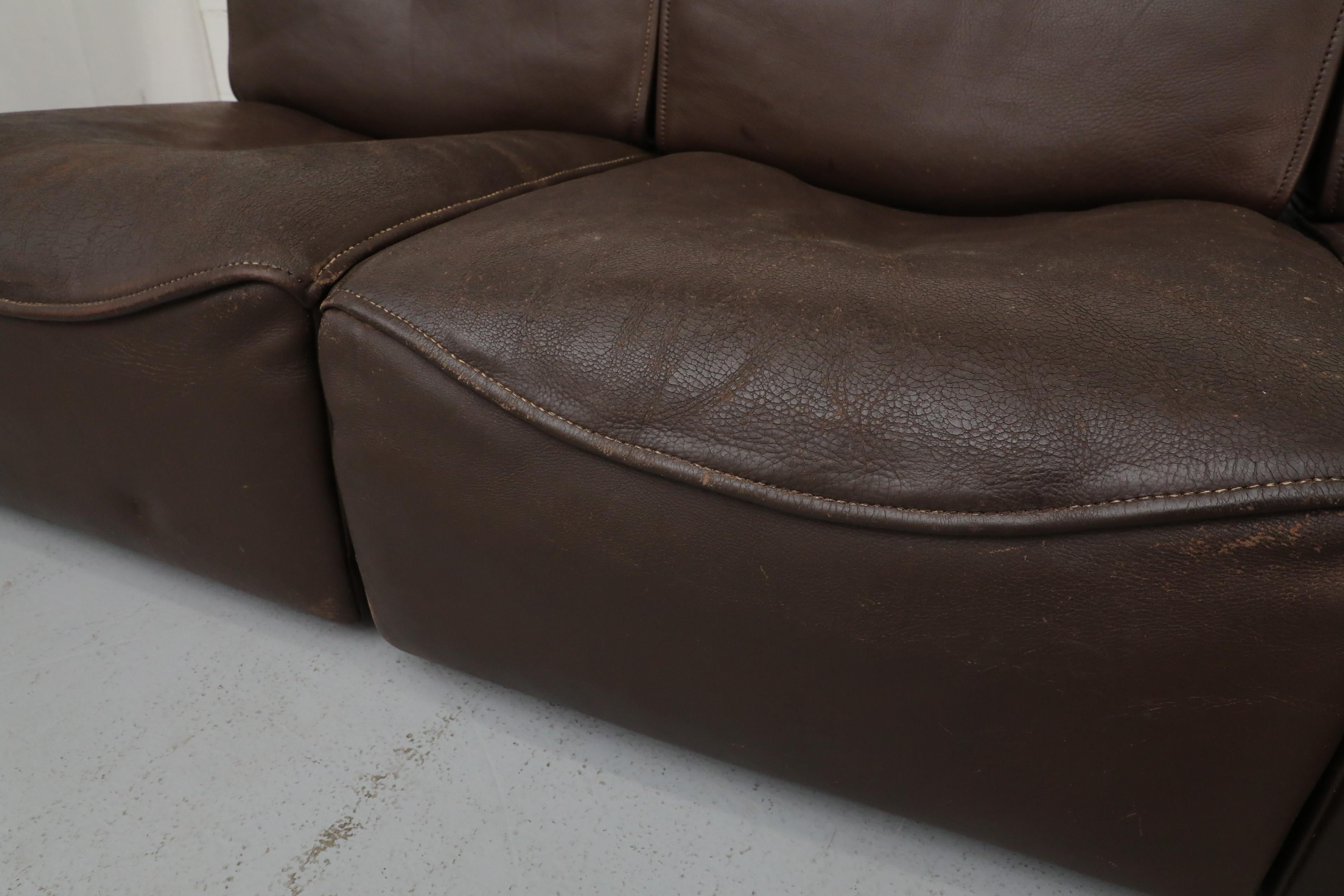 De Sede DS15 Canapé modulable cinq pièces en cuir Brown avec Great Patina 9