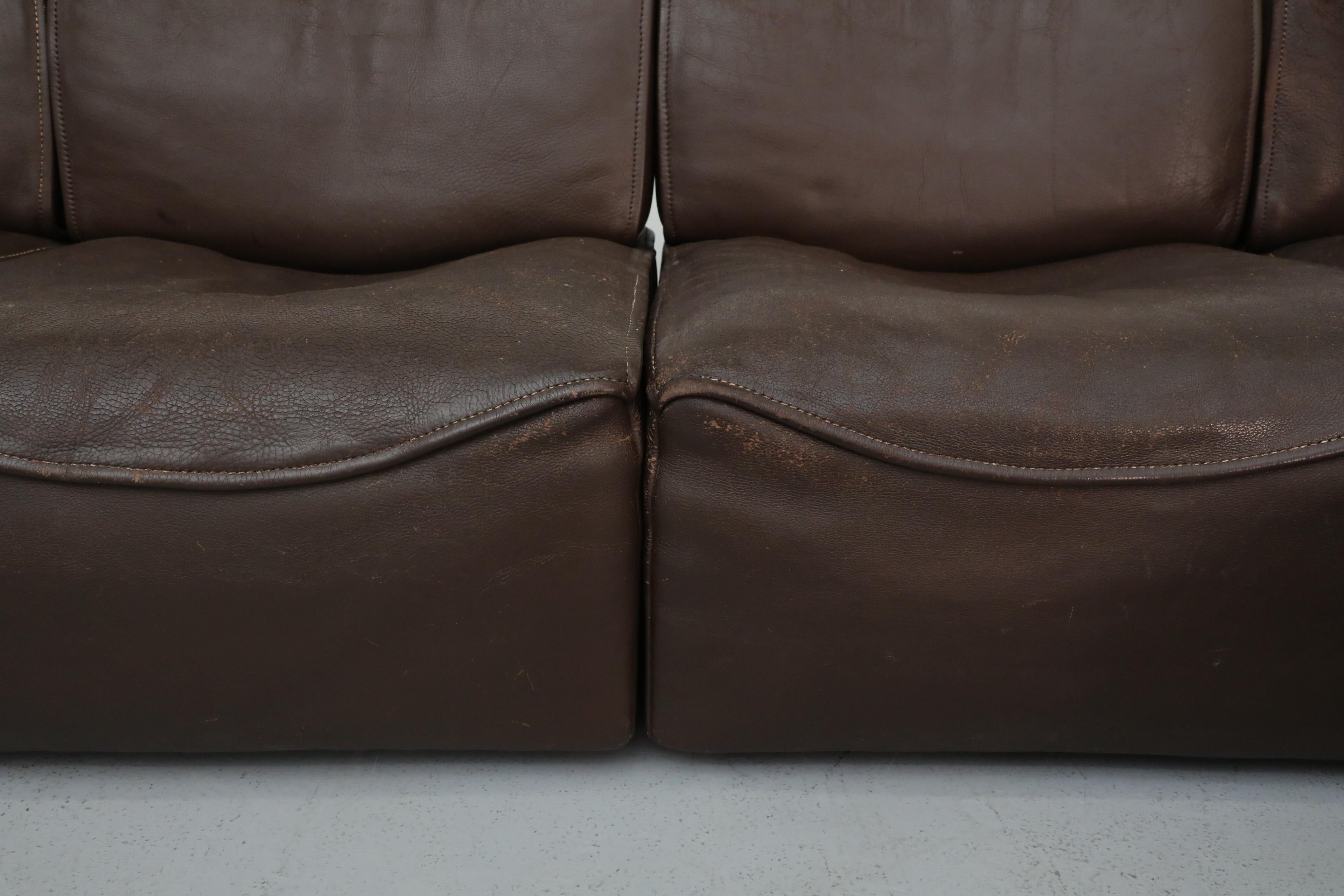 De Sede DS15 Canapé modulable cinq pièces en cuir Brown avec Great Patina 10