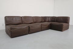 De Sede DS15 Brown Leather Modular Five Piece Sectional Sofa with Great Patina