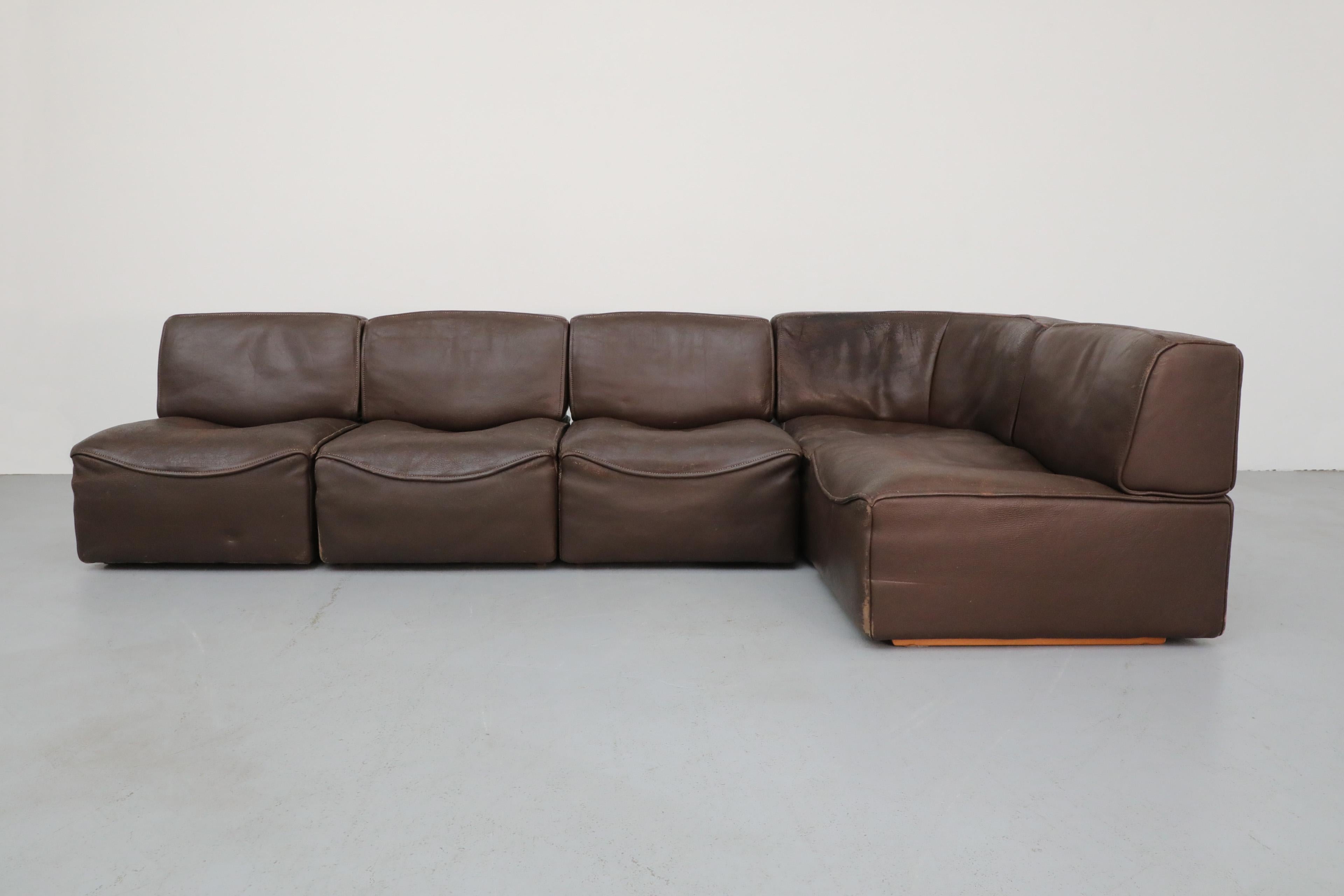Mid-Century Modern De Sede DS15 Canapé modulable cinq pièces en cuir Brown avec Great Patina