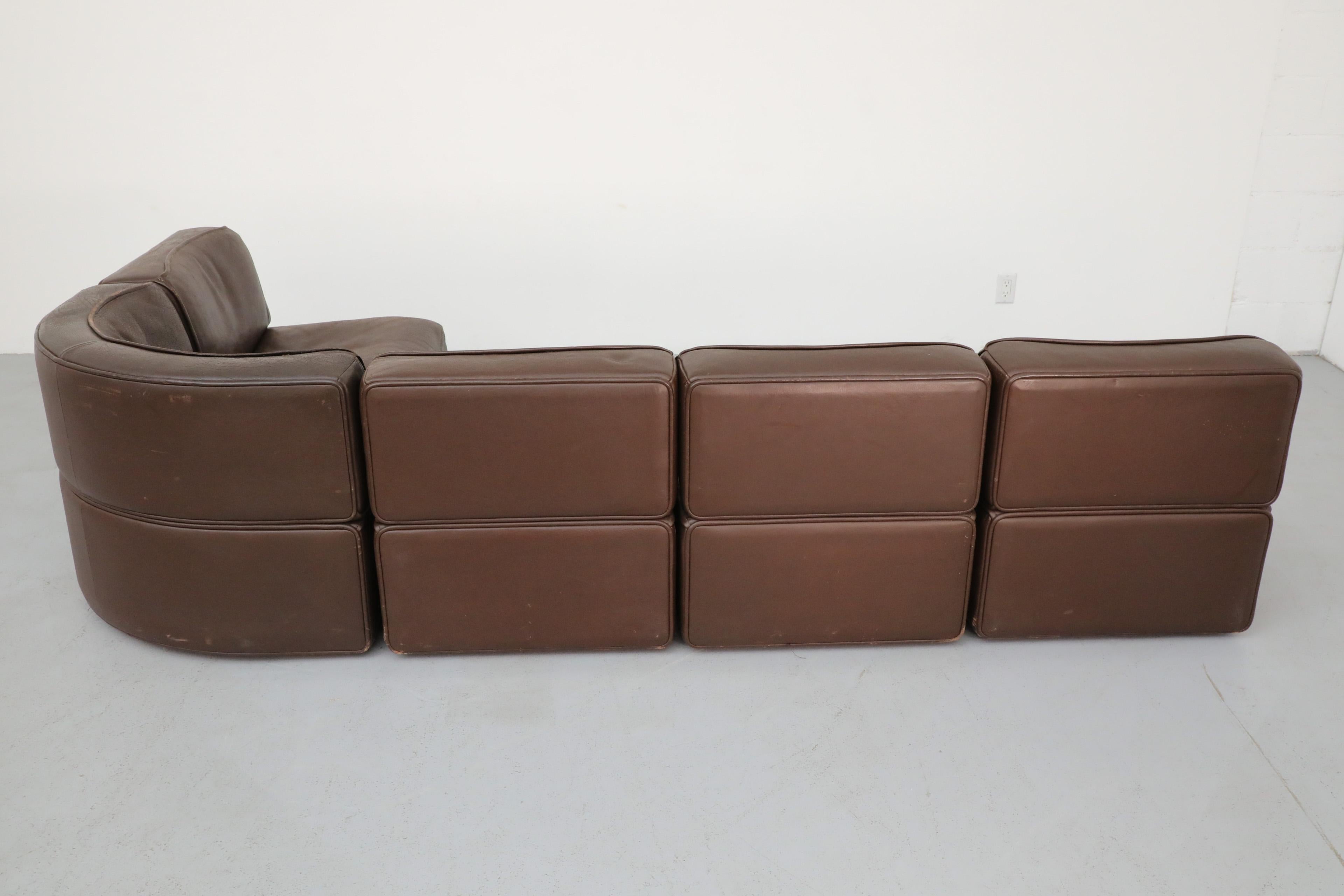 Suisse De Sede DS15 Canapé modulable cinq pièces en cuir Brown avec Great Patina