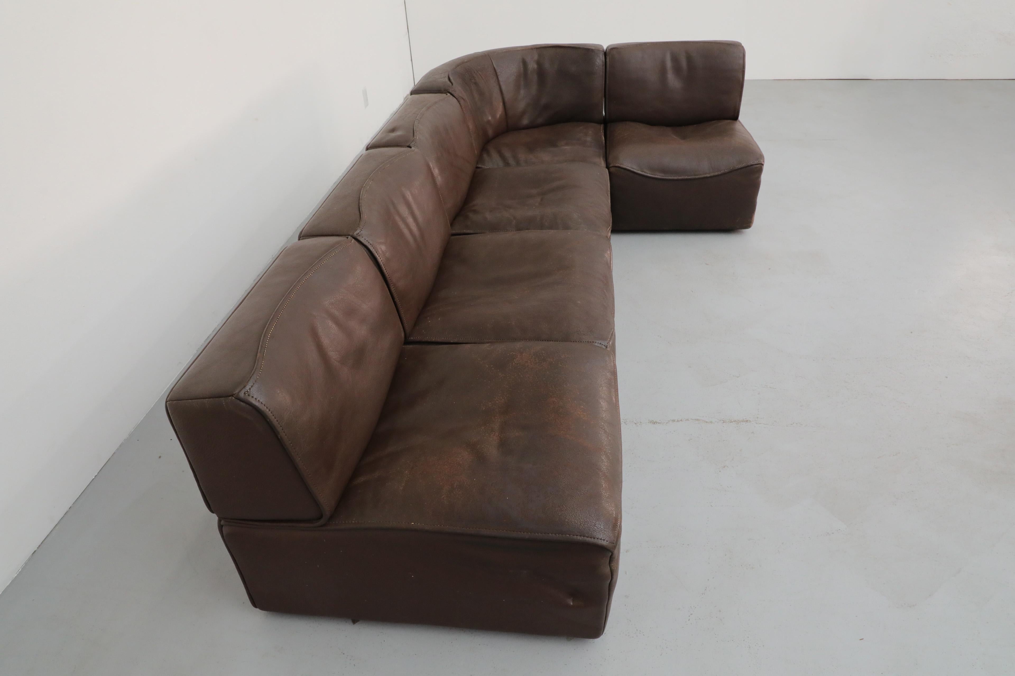 Cuir De Sede DS15 Canapé modulable cinq pièces en cuir Brown avec Great Patina