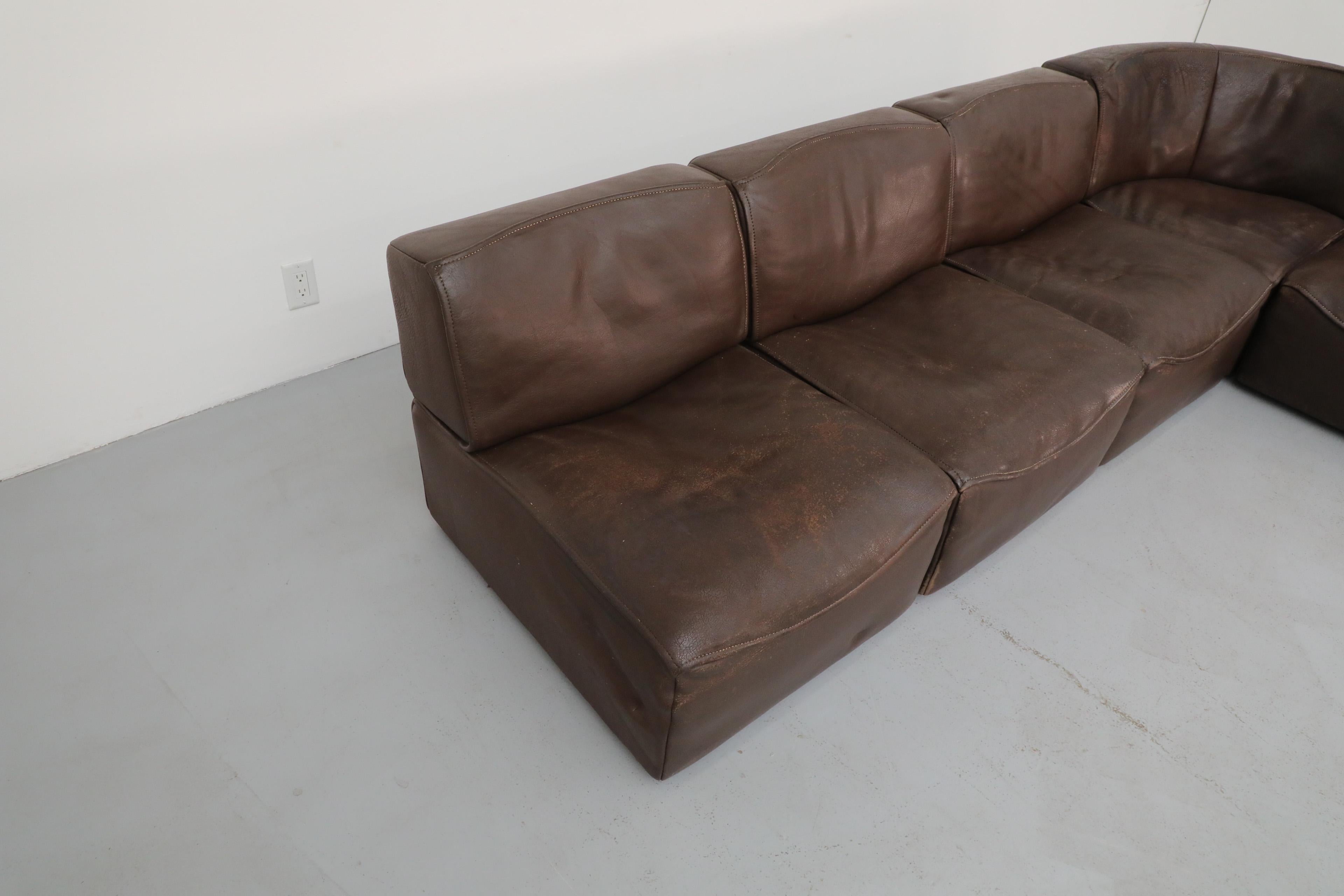 De Sede DS15 Canapé modulable cinq pièces en cuir Brown avec Great Patina 1