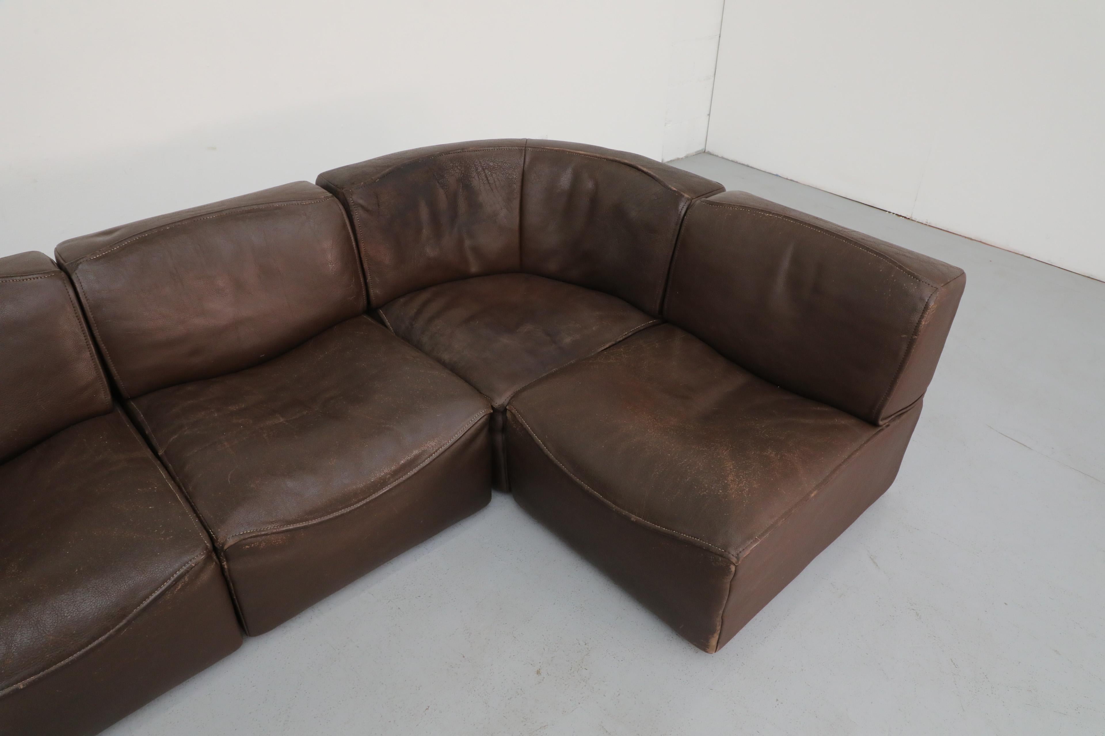 De Sede DS15 Canapé modulable cinq pièces en cuir Brown avec Great Patina 2