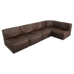 Vintage De Sede DS15 Brown Leather Modular Five Piece Sectional Sofa with Great Patina